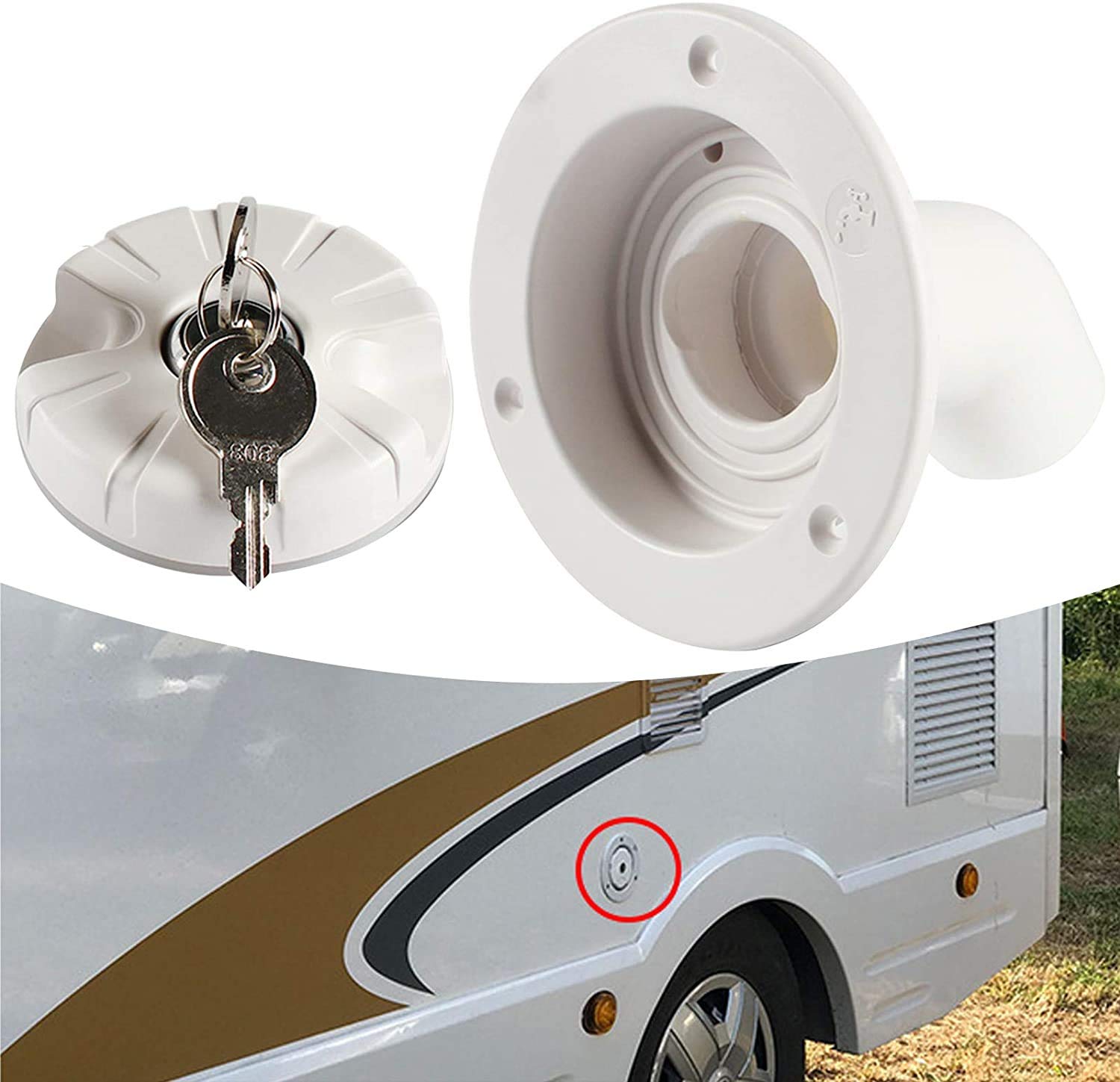 Lockable Gravity Water Inlet Cap with Filter - Universal Fit for RV, Motorhome, Caravan, Yacht & Boat Fresh Water Systems | Secure Water Fill Hatch for Outdoor Adventures & Marine Use