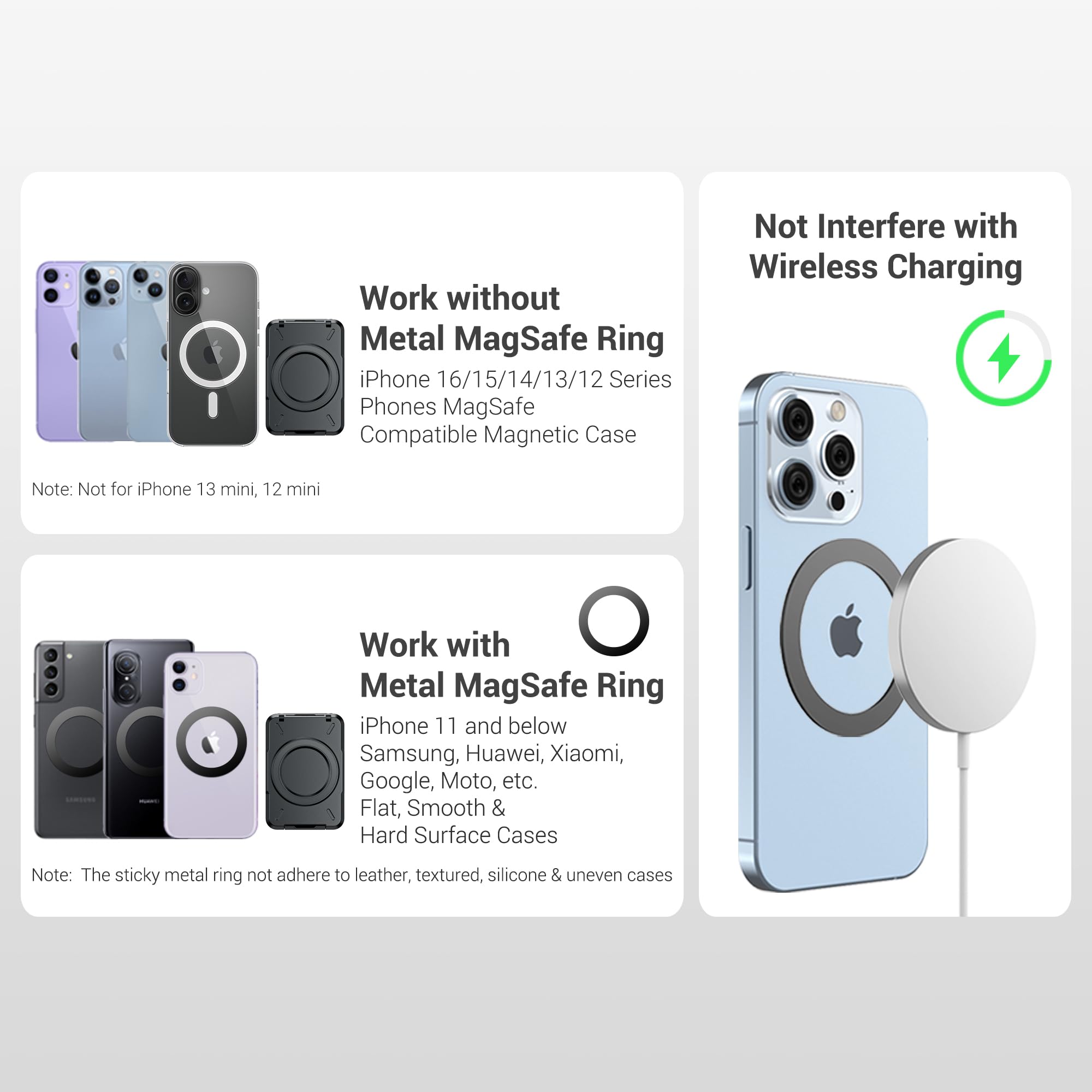 PROfezzion Magnetic Wallet Card Holder for MagSafe - RFID Blocking Hard Shell with 4 Credit Card Slots & Cash Pocket - Compatible with iPhone 16/15/14/13/12 Plus/Max (Excludes Mini Models) | Perfect for Travel, Shopping & Everyday Use