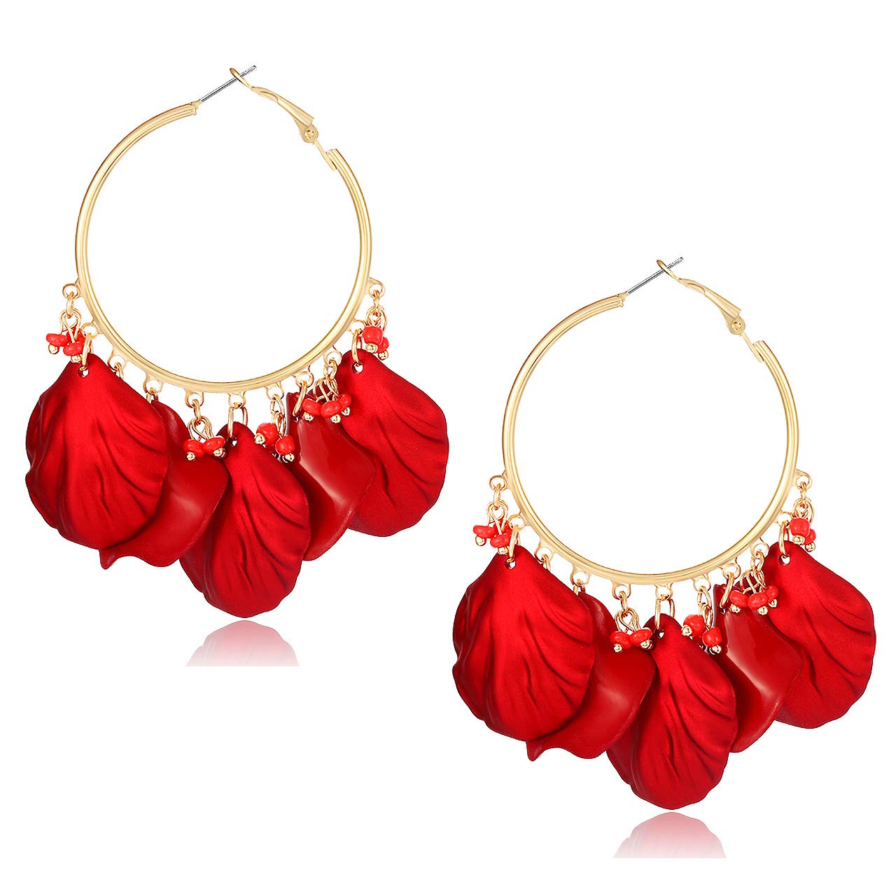 Bohemian Floral Drop Earrings for Women - Acrylic Petal Hoop Earrings with Exaggerated Rose Flower Tassel Dangle | Perfect for Summer Festivals, Beach Parties & Boho Fashion Accessories