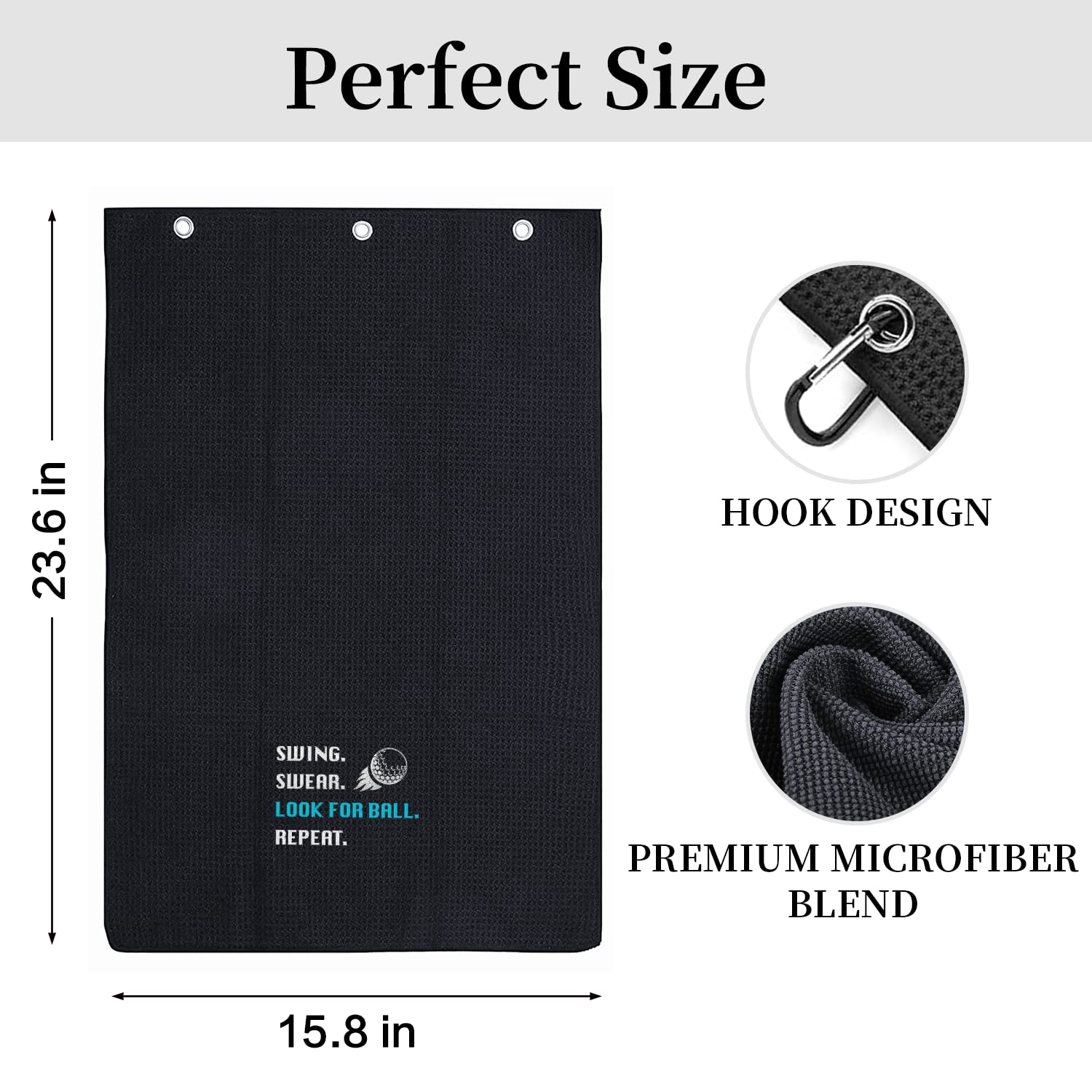 Funny Golf Towel with Clip - Embroidered Golf Accessories for Men & Women - Perfect Gift for Husband, Boyfriend or Dad - Golf Fan Must-Have - Swing Swear Repeat Design - Great for Golf Bags, Tournaments & Practice Sessions