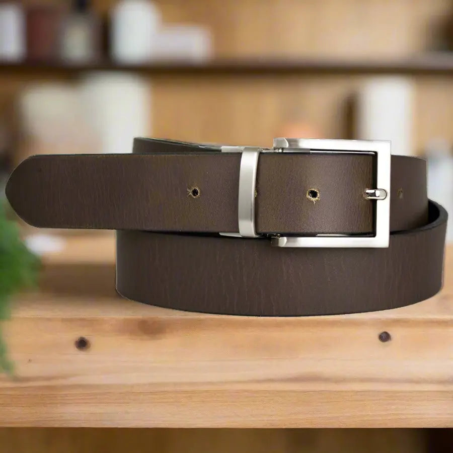 BOL Men's Reversible Solid Leather Belt - Genuine Leather Dress & Casual Belt for Business & Everyday Wear | Adjustable Buckle for Perfect Fit | Ideal for Office, Wedding & Formal Occasions