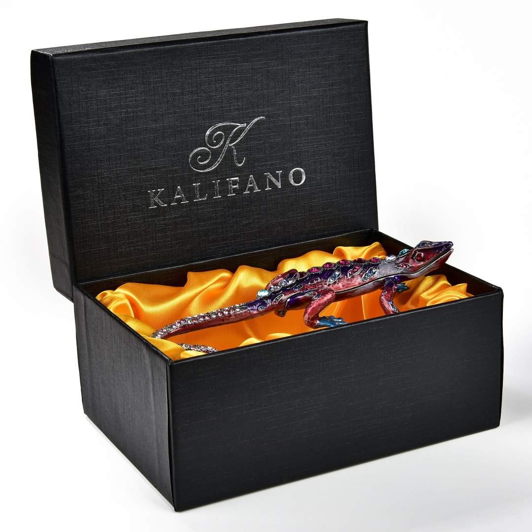 KALIFANO Handmade Jewelry Box for Women - Swarovski Crystal & Gemstone Lizard Design, Earring Necklace Ring Organizer | Perfect for Gift, Travel & Vanity Storage