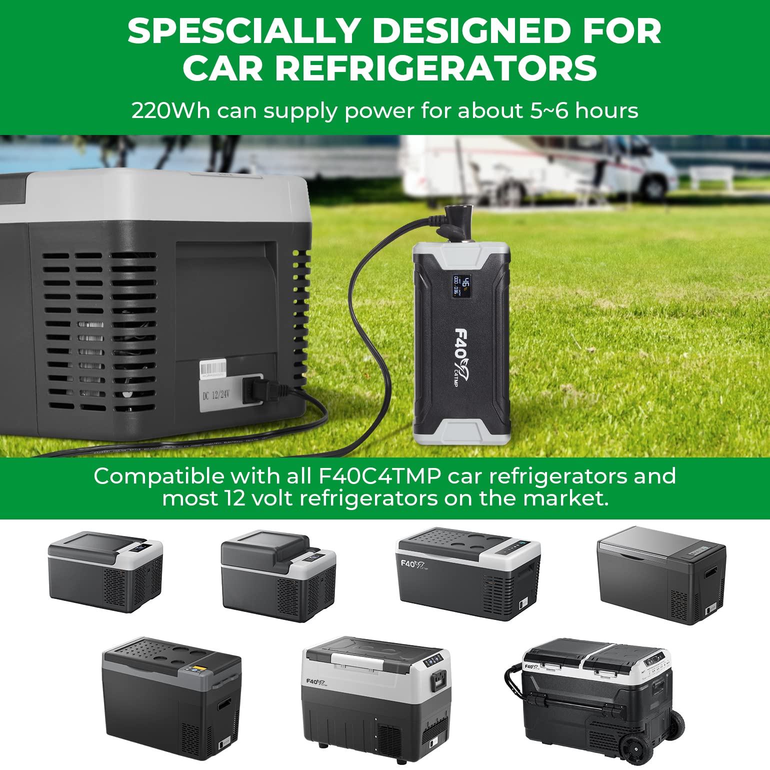 F40C4TMP 3-in-1 Bundle: 30QT Portable Car Refrigerator with Insulated Cover & 220Wh Solar Generator - Perfect for Camping, Road Trips, and Outdoor Adventures