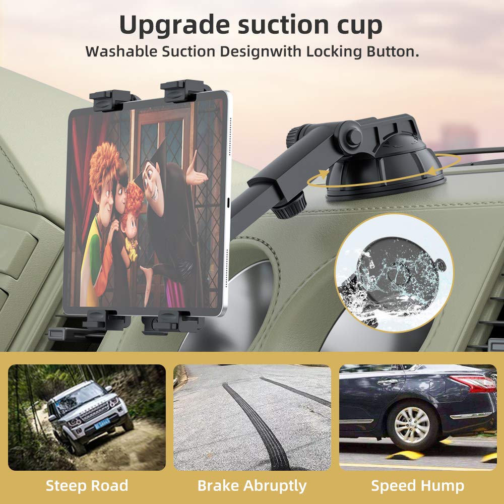PLDHPRO Adjustable Car Tablet Holder Mount for 6-11 Inch Tablets - Universal Dashboard, Air Vent & Windshield Stand with Suction Cup - Compatible with iPad, Galaxy Tab, Z Fold - Perfect for Road Trips, GPS Navigation & Entertainment in Cars & Trucks