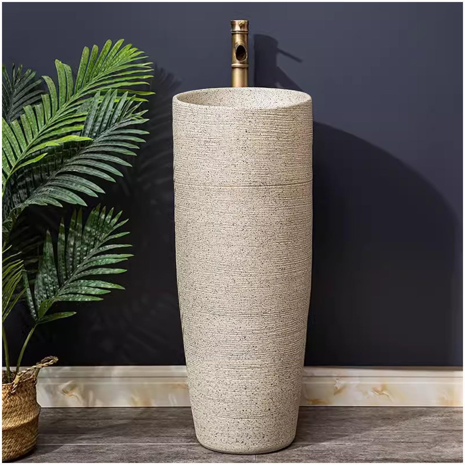 One Piece Pedestal Sink - 32.3 Inch Tall Ceramic Standing Bathroom Sink with Faucet, Easy-Clean Porcelain Design, Scratch & Stain Resistant - Perfect for Modern Bathrooms, Powder Rooms & Guest Baths