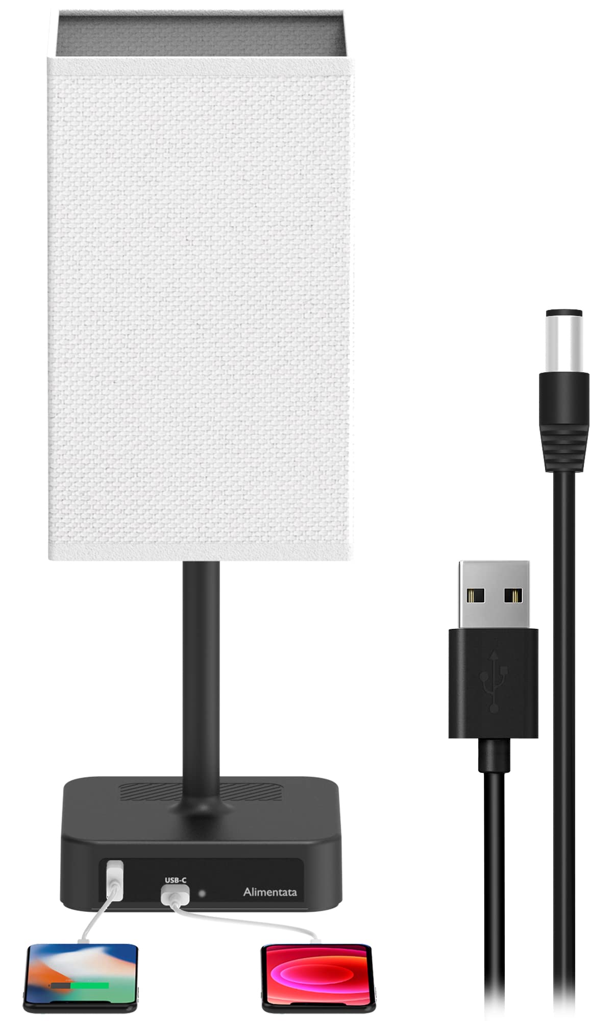 USB Bedside Lamp with Touch Control - 3-Level Dimmable LED Night Light with USB C & USB A Charging Ports, White Fabric Shade - Perfect for Bedroom, Nightstand, Office & Reading Nook
