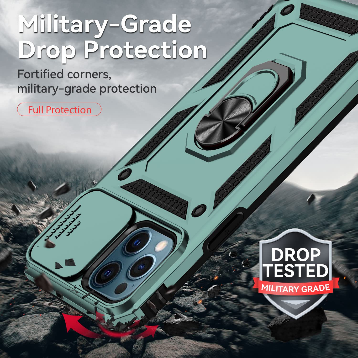 Hitaoyou iPhone 12 Pro Max Case with Camera Cover & Kickstand - Slide Lens Protection, 360° Rotate Ring Stand, Shockproof Bumper Cover for 6.7 inch - Perfect for Outdoor Activities, Travel & Daily Protection