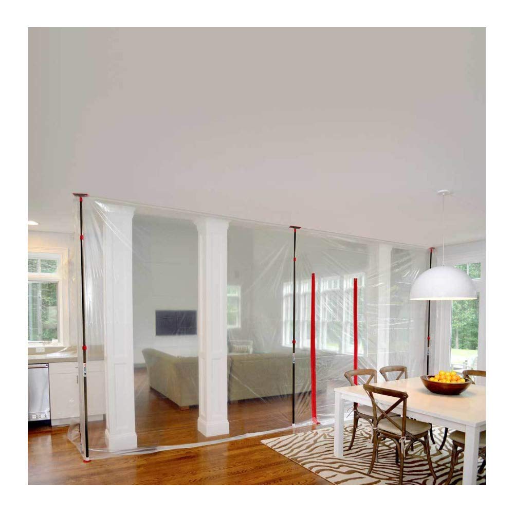 Zipwall 10-Ft ZipPole Dust Barrier System with 4 Plastic Sheets - Professional Drywall Dust Containment for Home Renovation & Construction Projects