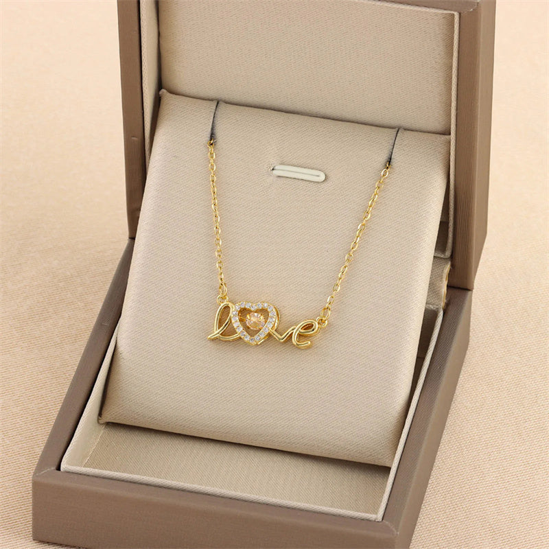 Valentine's Day Gift for Her - Titanium Steel Love Necklace Women's Fashion Jewelry, Elegant Clavicle Chain for Anniversary, Date Night & Romantic Occasions