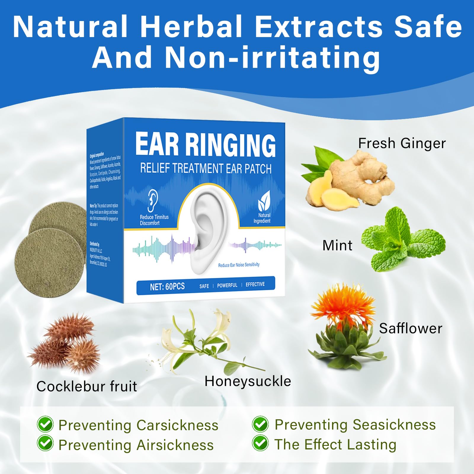 60 PCS Natural Tinnitus Relief Patches for Ringing Ears - Reduce Ear Noise & Improve Ear Discomfort with Herbal Ingredients | Effective Tinnitus Treatment for Sleep, Work & Daily Activities