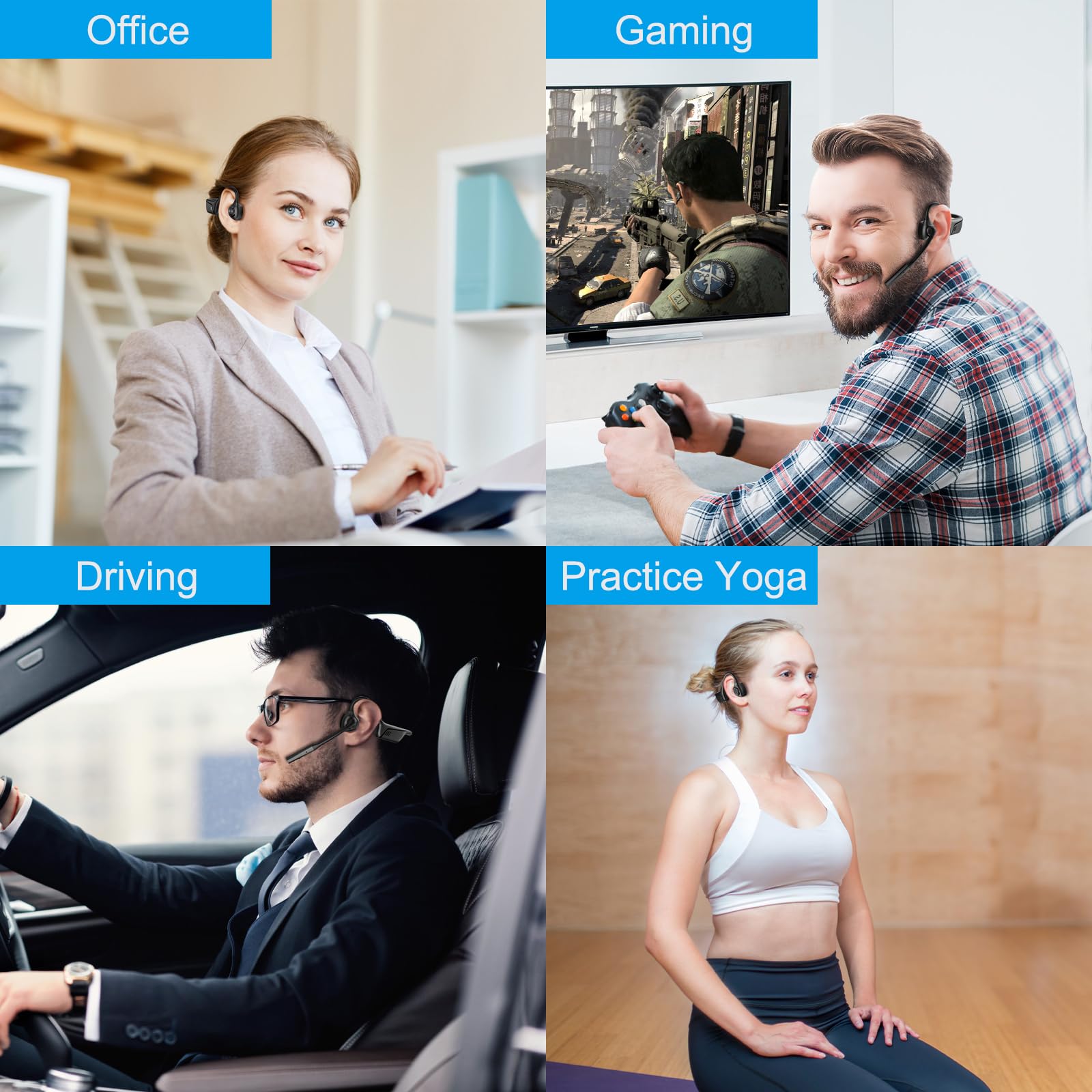 Open Ear Wireless Bluetooth Headset with Mic - Dual Connection Hands-Free Headphones for Business, PC, PS4, PS5 - Perfect for Online Teaching, Meetings & Call Centers