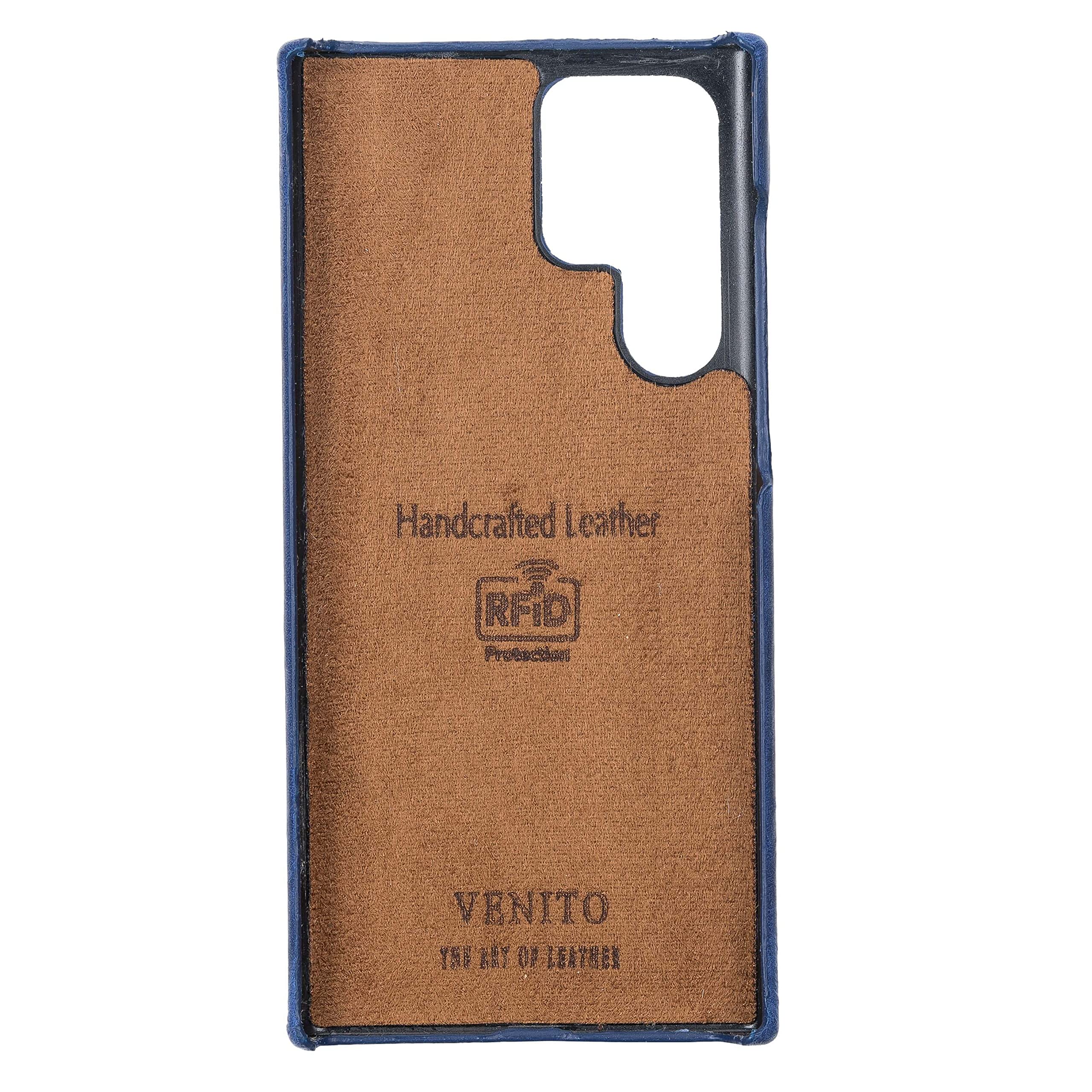 Venito Florence Genuine Leather Wallet Phone Case for Samsung Galaxy S22 Ultra - RFID Blocking Protection - Detachable Magnetic Wallet with Card Slots - Perfect for Travel, Work & Everyday Use (Antique Dark Blue)