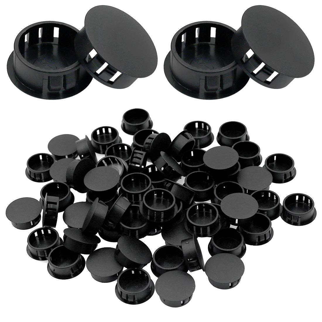 1 Inch / 25mm Black Plastic Hole Plugs - Flush Mount Hole Covers & Tubing End Caps (60 Pack) - Perfect for DIY Projects, Furniture Assembly, and Cable Management