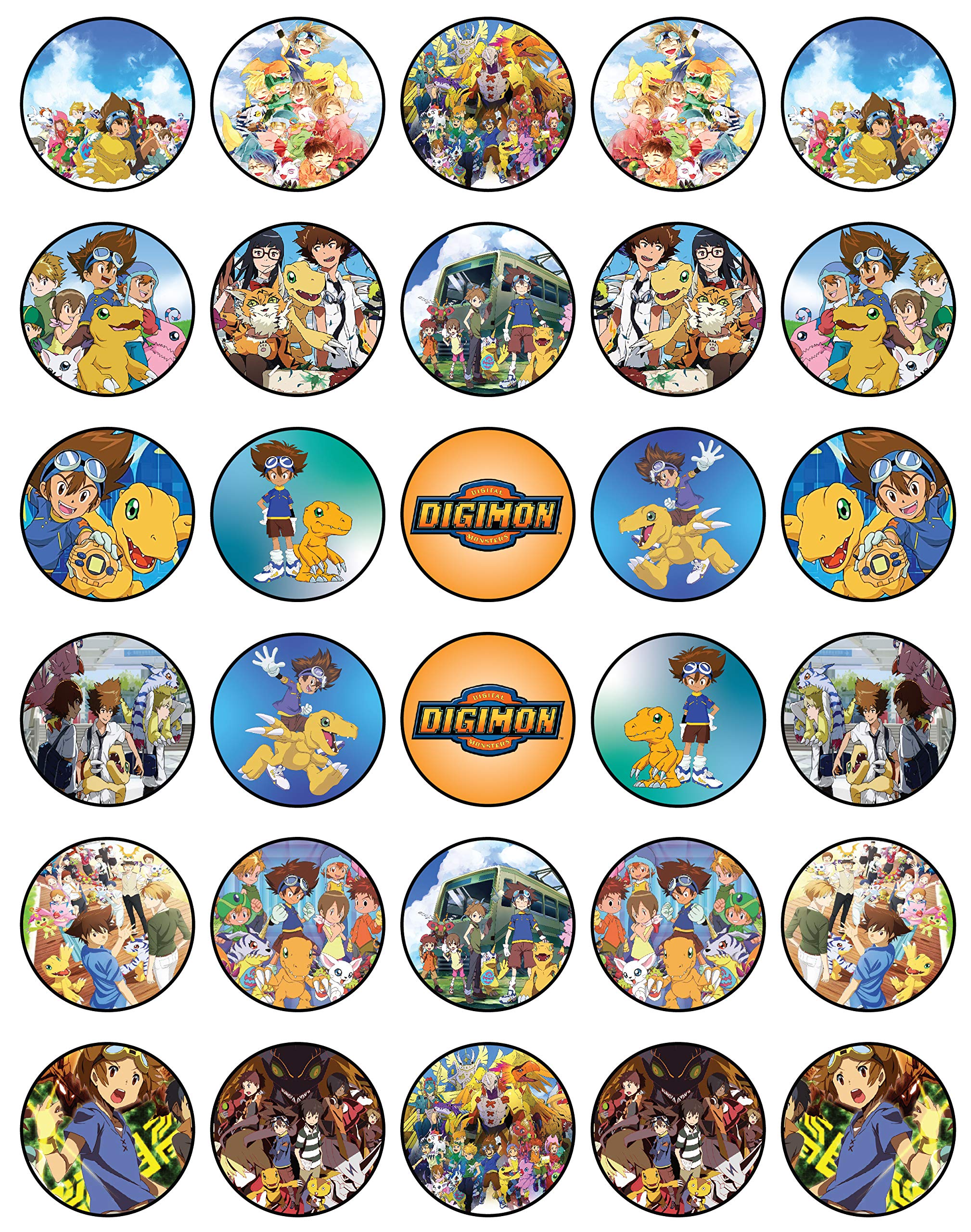30-Pack Edible Cupcake Toppers - Digital Monster Themed Cake Decorations | Uncut Wafer Sheet for Baking | Perfect for Birthday Parties, Baby Showers & Themed Events
