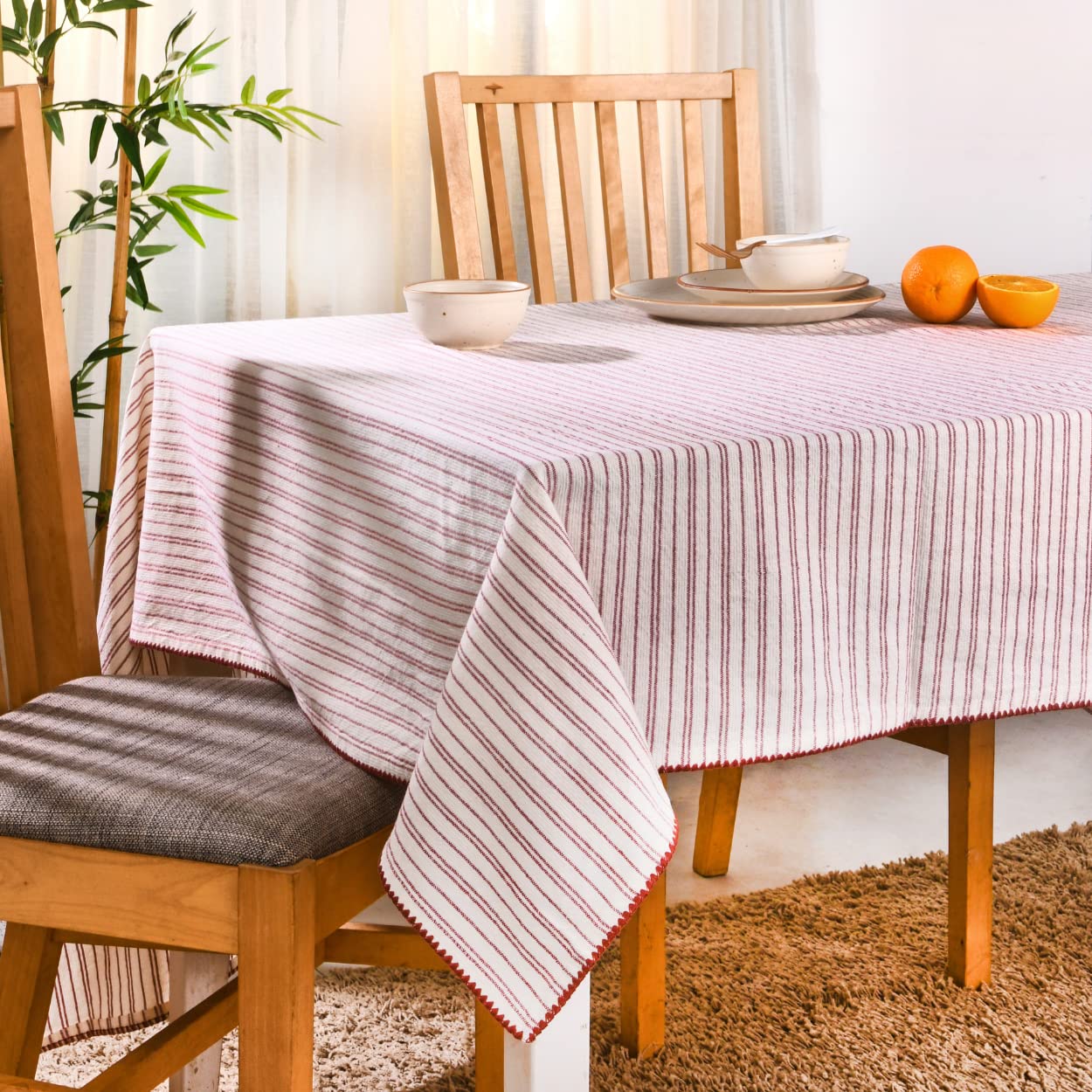 100% Cotton Rustic Tablecloth 60x72 Inches - Farmhouse & Boho Style Fall Table Décor for Dining Room, Kitchen, or Outdoor Gatherings (Withered Rose)