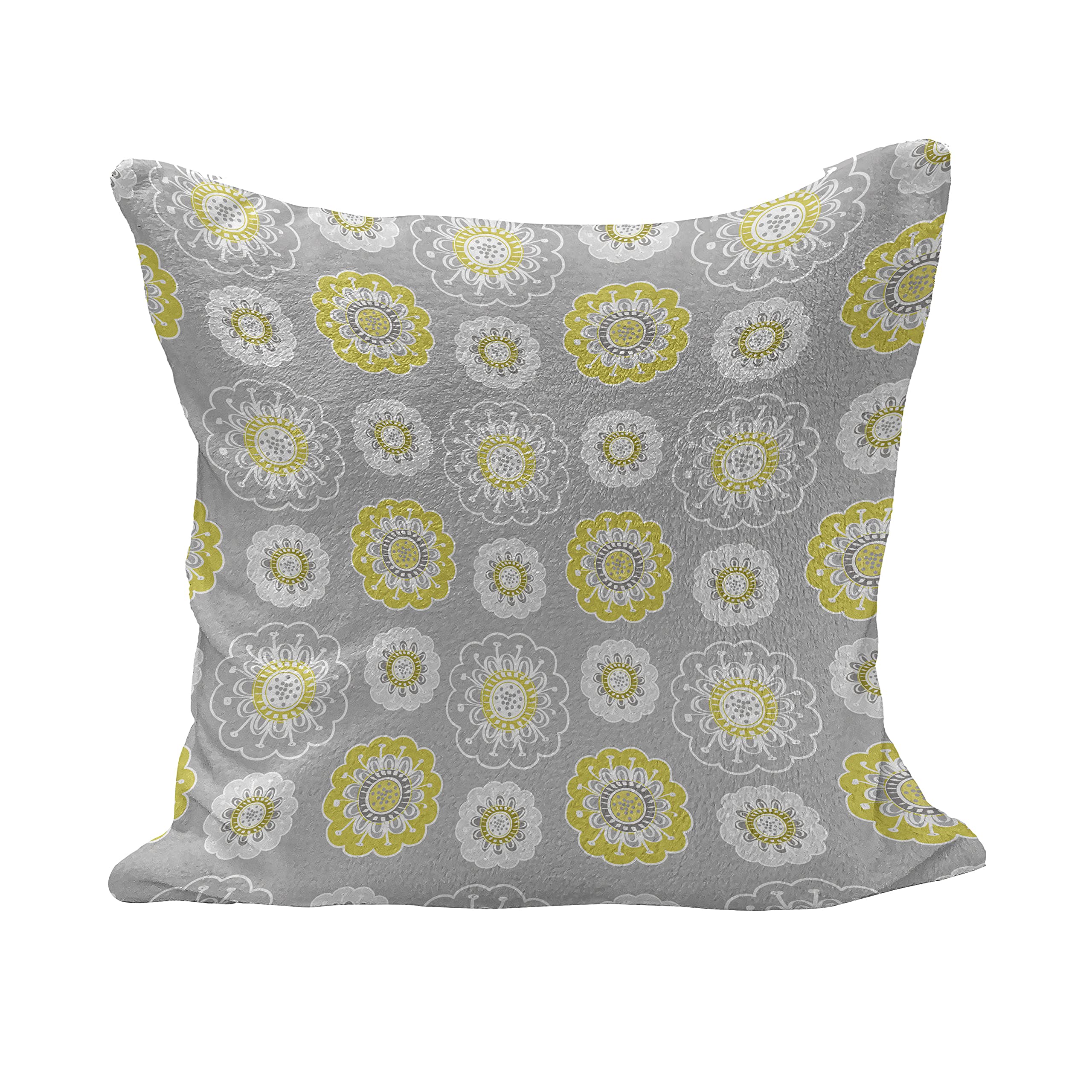 Ambesonne Grey & Yellow Fluffy Throw Pillow Cover 26x26 Inch - Soft Decorative Square Cushion Case with Floral Ivy Design in Mustard Yellow & White - Perfect for Living Room, Bedroom Sofa Decor