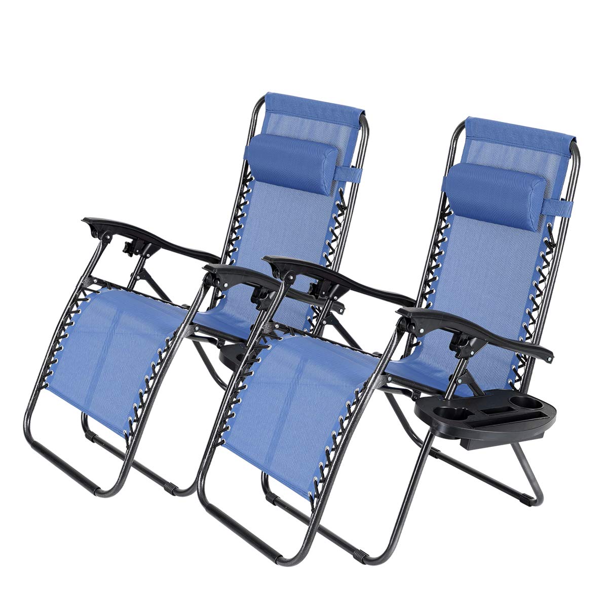 Premium Zero Gravity Recliner Chairs for Outdoor Relaxation - Set of 2 Blue Patio Lounge Chairs with Cup Holders & Side Trays - Perfect for Backyard, Poolside, Beach & Camping