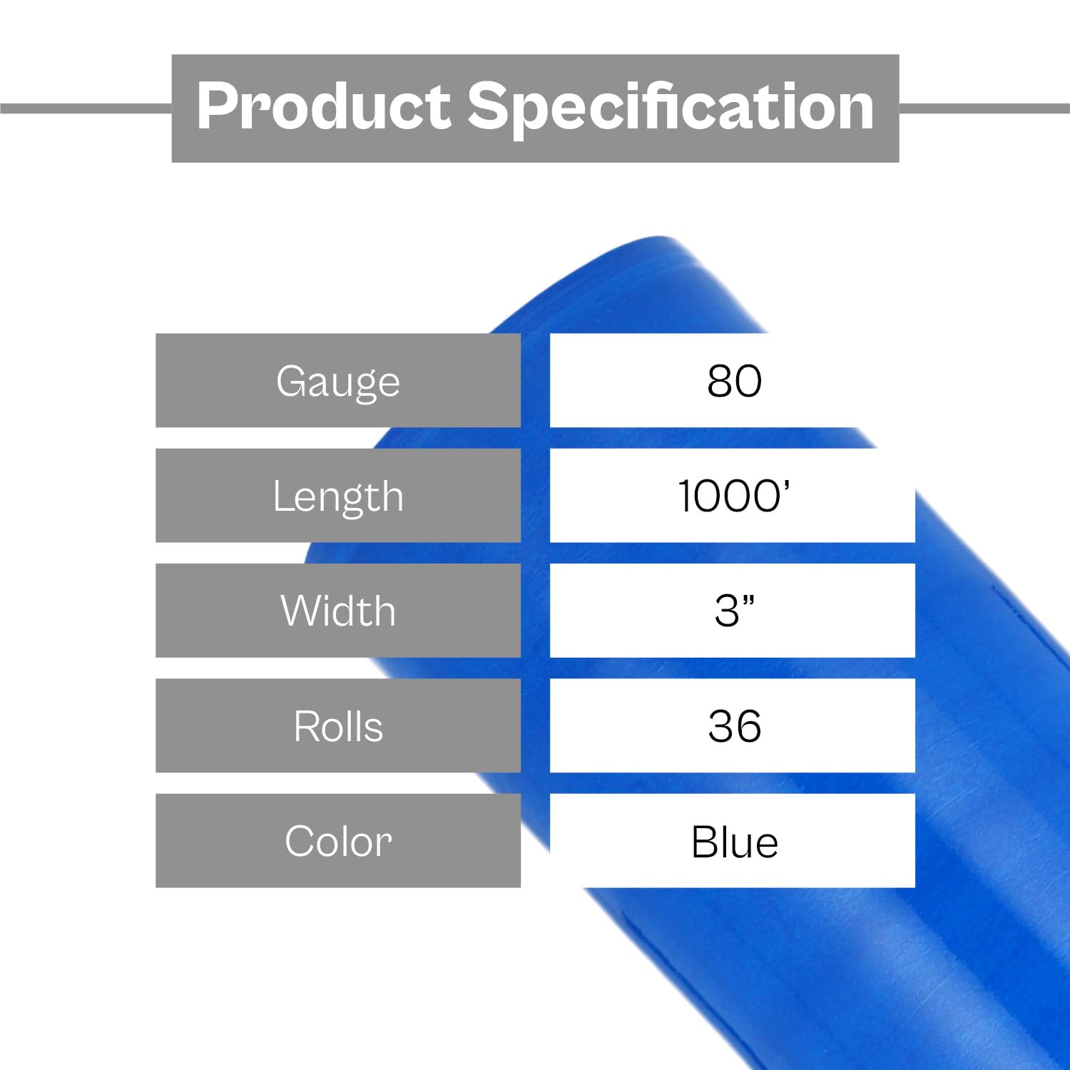 MMBM Blue Stretch Wrap with Handle - 36 Pack, 3 Inch x 1000 Feet, 80 Gauge Heavy Duty Plastic Pallet Wrap - Color Coded for Storage & Shipping - Ideal for Warehouse, Moving & Industrial Packaging