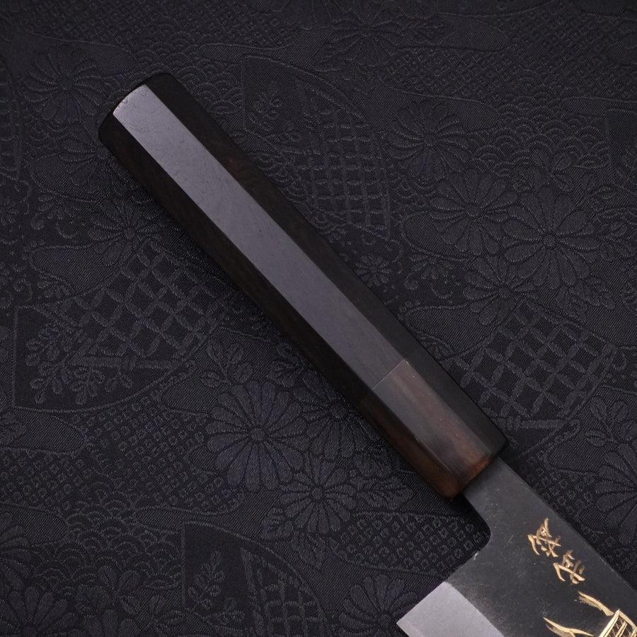Premium Santoku Knife 170mm - White Steel #2 Kurouchi Finish with Buffalo Ebony Handle - Japanese Samurai Full Moon Design - Perfect for Slicing, Dicing & Chopping Vegetables, Meat & Fish