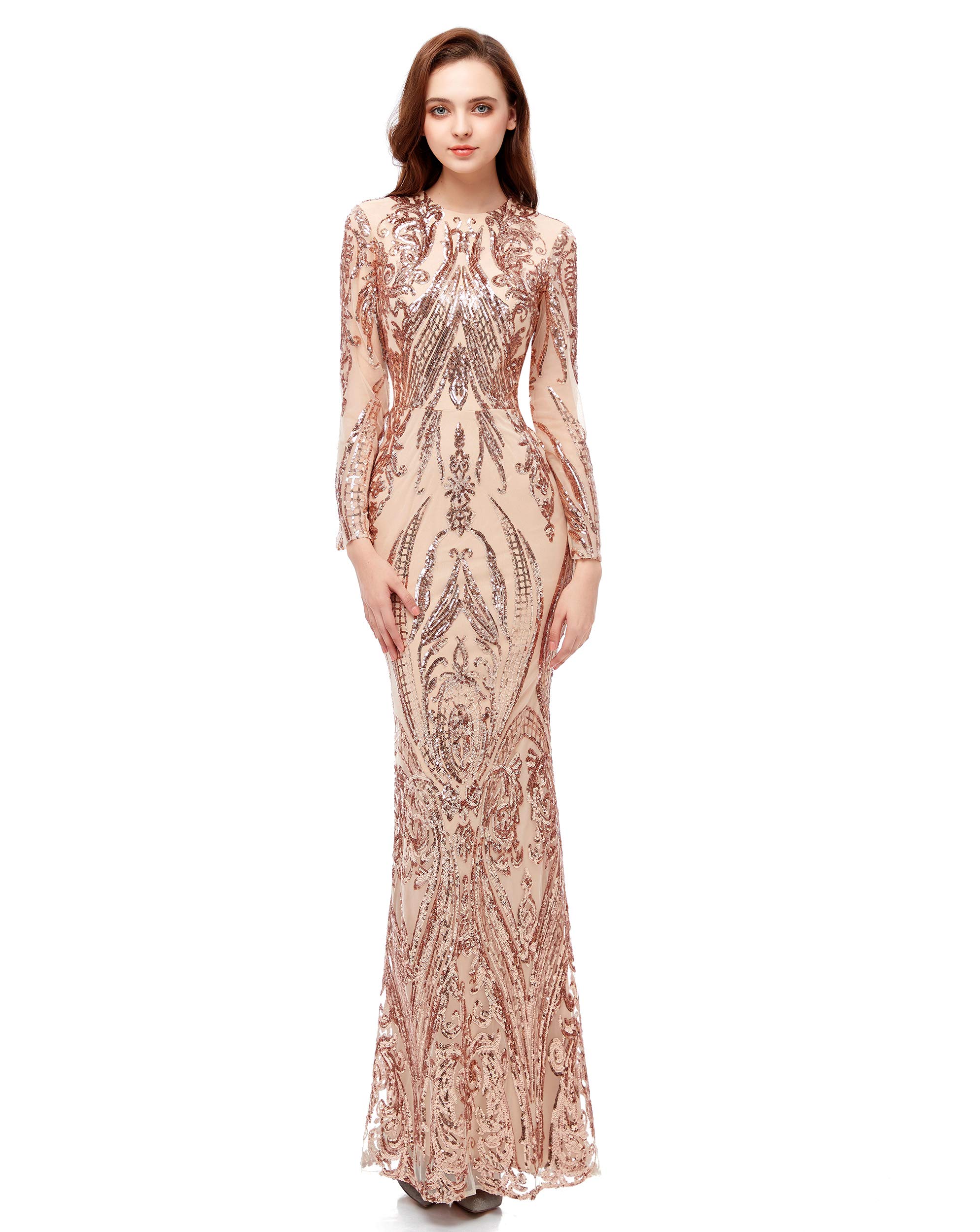 Sparkling Long Sleeve Sequin Prom Dress with Detachable Train - Elegant Mermaid Pageant Gown for Evening Galas, Homecoming, and Formal Events