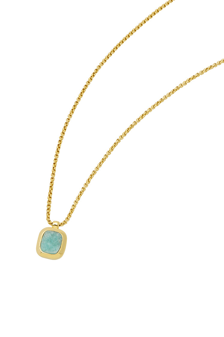 14K Gold Plated Amazonite Tablet Pendant Necklace - EBN5136G - Healing Crystal Jewelry for Meditation, Yoga & Spiritual Protection