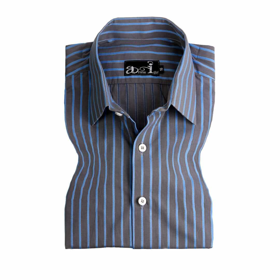 Stylish Black with Blue Pinstripes Men's Formal Dress Shirt - Perfect for Business Meetings, Weddings & Office Wear
