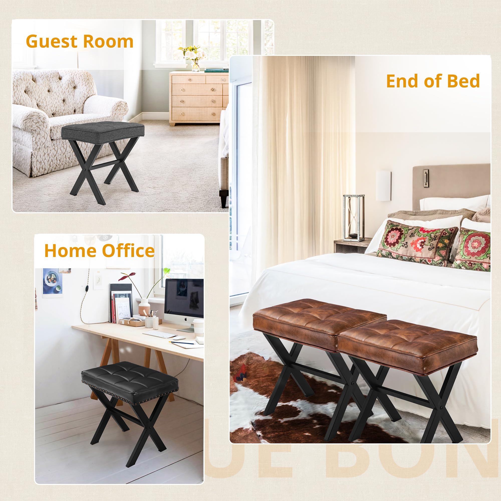 LUE BONA Vanity Stool with X-Legs - Modern Makeup Seat for Bedroom & Bathroom