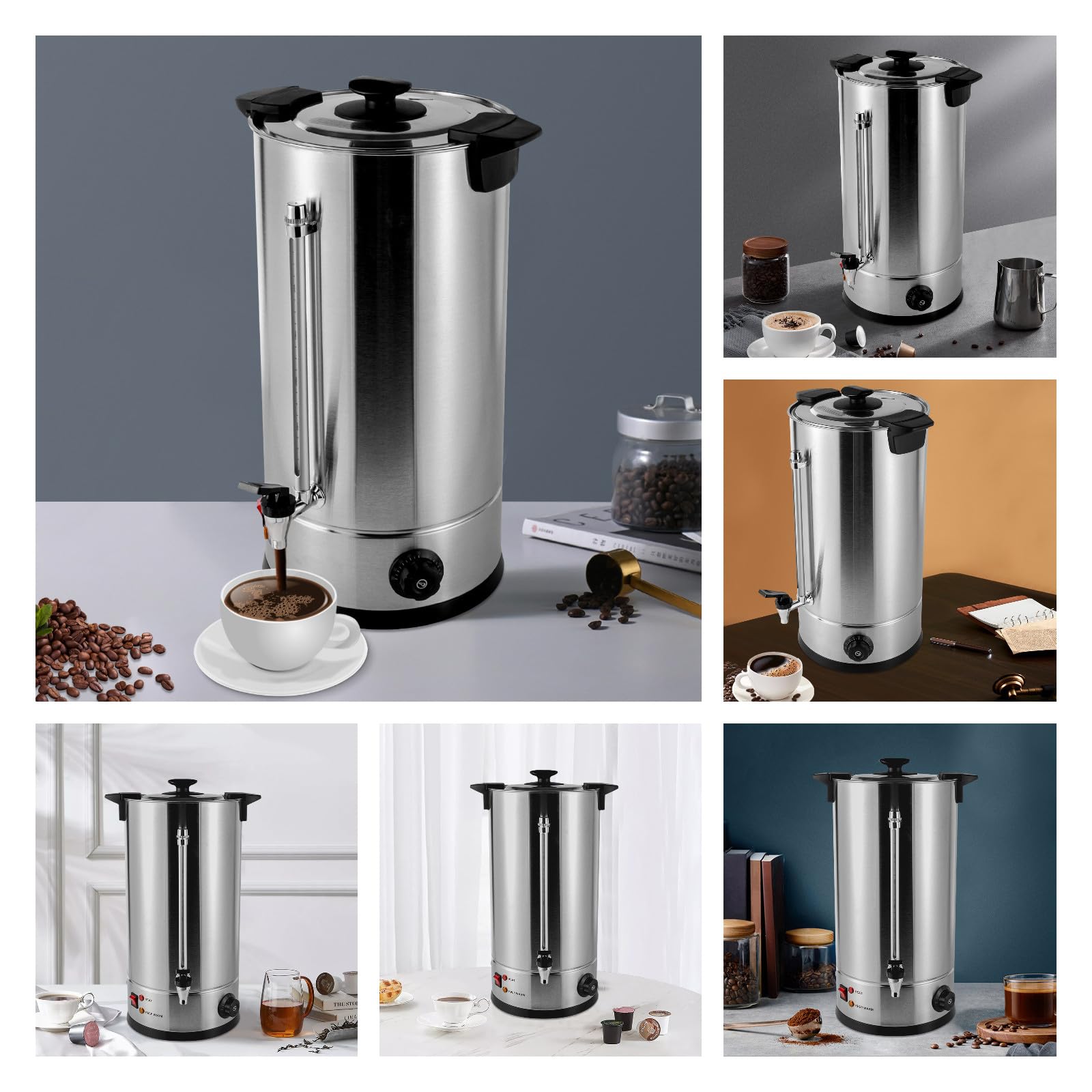 Commercial Electric Coffee Urn 1400W 25L (6.6 Gallon) Stainless Steel Coffee Maker with Temperature Control (30-110°C/86-230°F) - Perfect for Hot Coffee, Tea, Chocolate & Water Dispensing at Parties, Weddings, Offices & Home Use