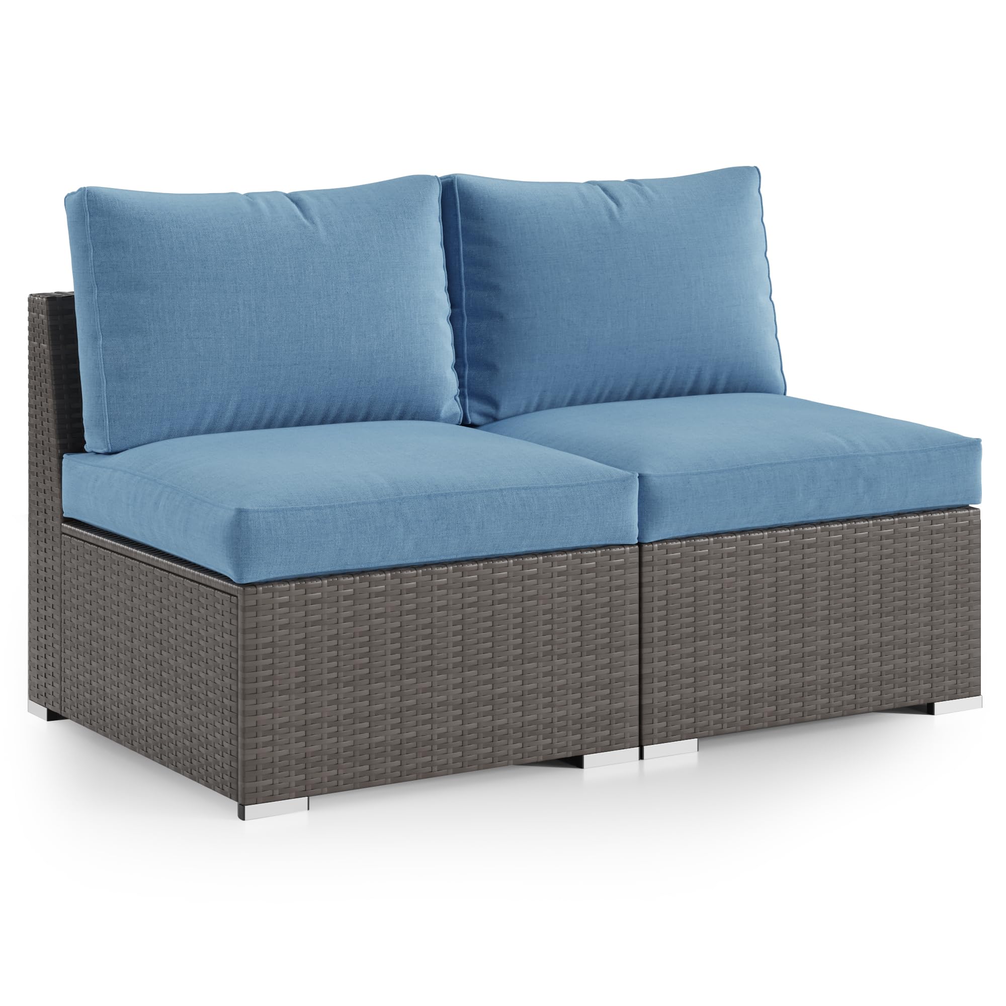 2-Piece Patio Armless Sofa Set with Cushions - Outdoor Wicker Sectional Furniture for Garden, Backyard & Porch - Blue Wisteria Lane Loveseat - Perfect for Relaxing, Entertaining & Outdoor Lounging