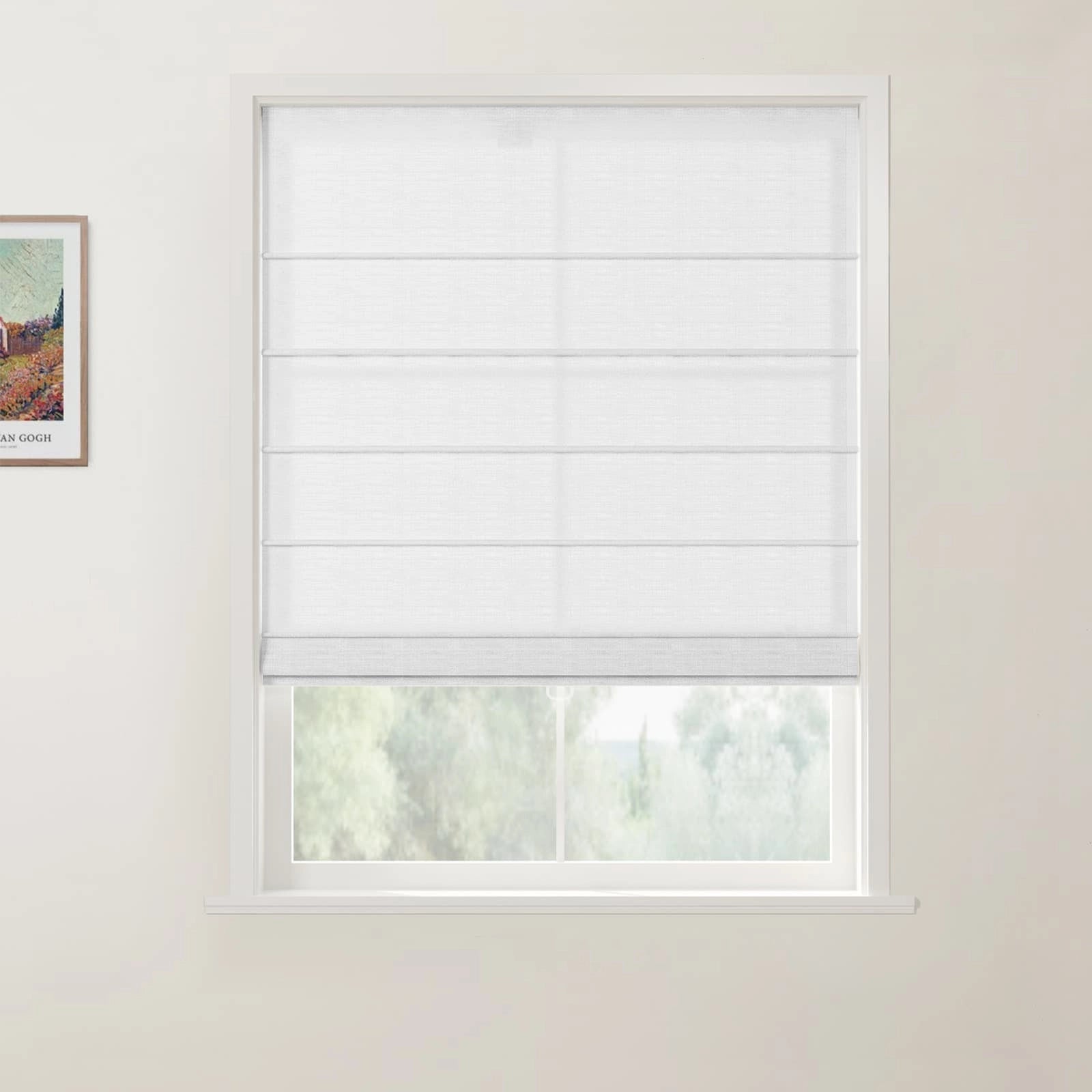 Custom Cordless Front Slat Roman Shade - Light Filtering Window Treatment for Living Room & Bedroom - Easy Pull Up/Down Design for Home Decor