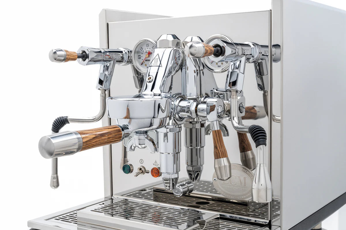 ECM Synchronika Zebra Wood & Chrome Espresso Machine - Professional Barista-Grade Coffee Maker for Home & Cafe Use