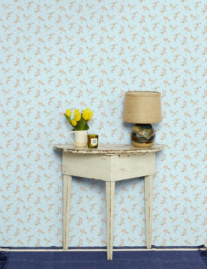 Jolene Sky With Pink Wallpaper by Wallshoppe - Premium Peel & Stick Removable Wallpaper for Bedroom, Nursery, and Home Decor