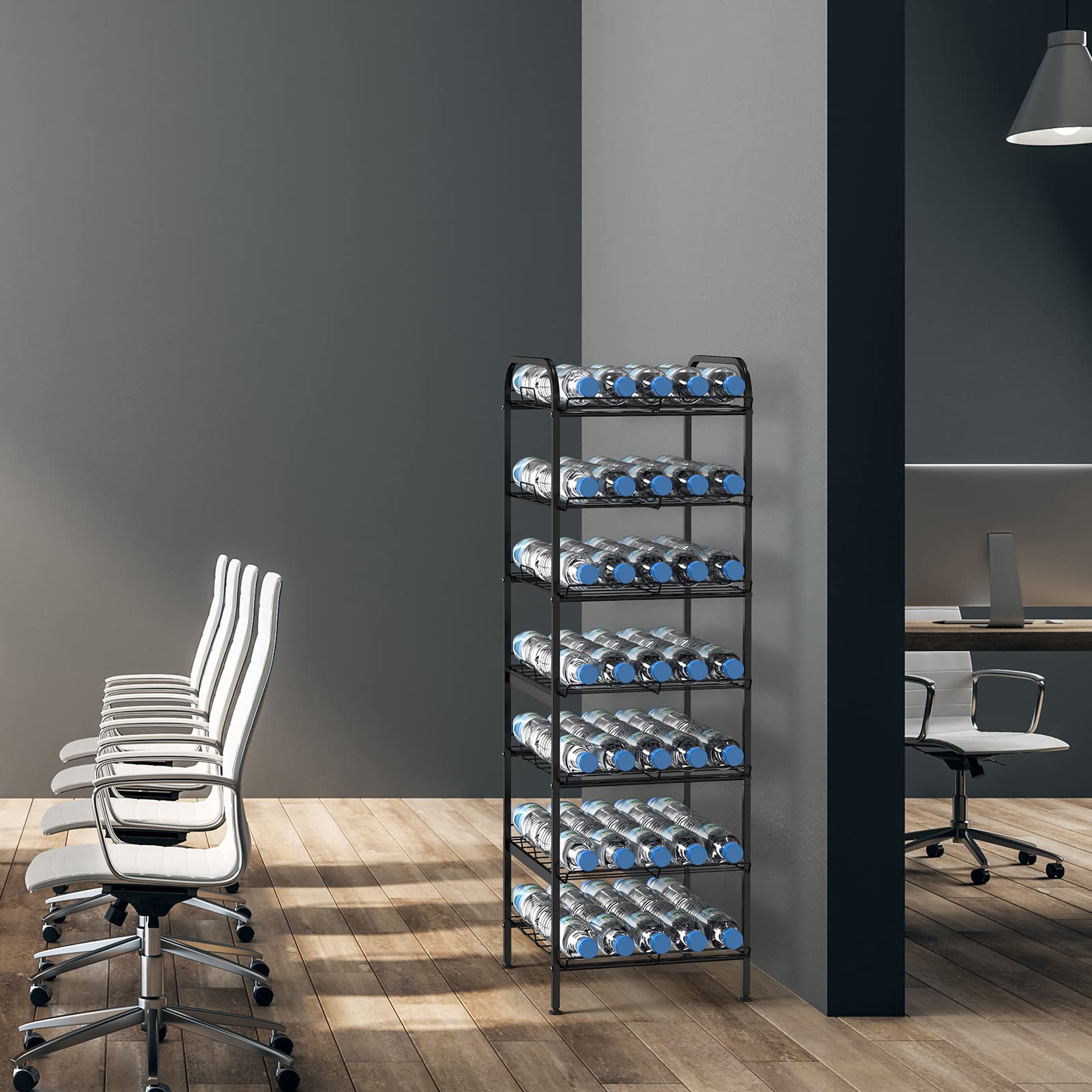 7-Tier Metal Water Bottle Organizer Stand - Freestanding Kitchen Pantry Storage Shelf for Bottles, Food & More (Black) - Perfect for Organizing Kitchen, Pantry, or Garage Storage