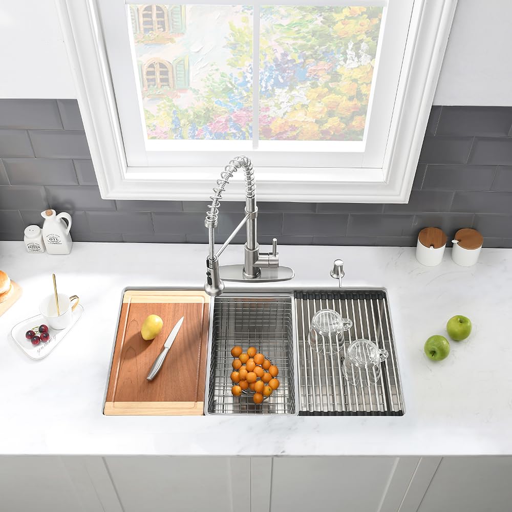 **VASOYO 27x19 Inch 16 Gauge Stainless Steel Undermount Kitchen Sink Workstation with Cutting Board – Deep Single Bowl for Food Prep & Dishwashing**    *(Perfect for meal preparation, washing dishes, and organizing kitchen tasks in modern homes or restaurants.)*