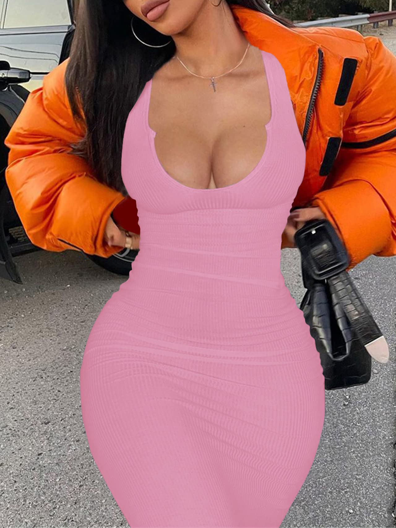 Sexy Two Piece Skirt Outfits for Women - Long Sleeve/Sleeveless V Neck Bodycon Ribbed Knitted Maxi Dress for Club & Party | Perfect for Night Out, Date Night & Special Occasions