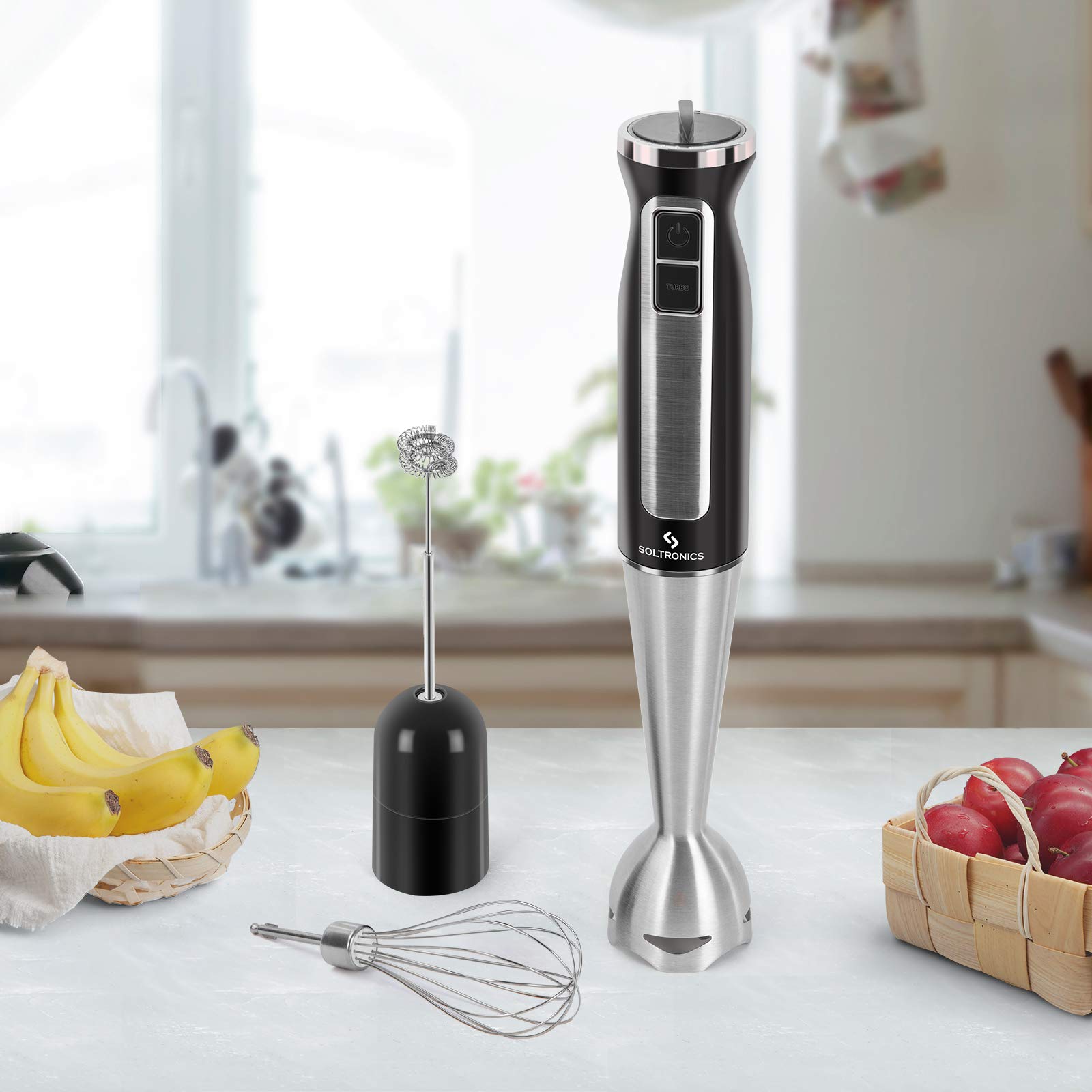 3-in-1 Hand Blender 500W, 8-Speed Immersion Stick Blender with Milk Frother & Egg Whisk - Perfect for Smoothies, Baby Food Puree, Coffee Foam, Soups & Sauces - BPA-Free Kitchen Essential for Home Cooking & Baking - Black