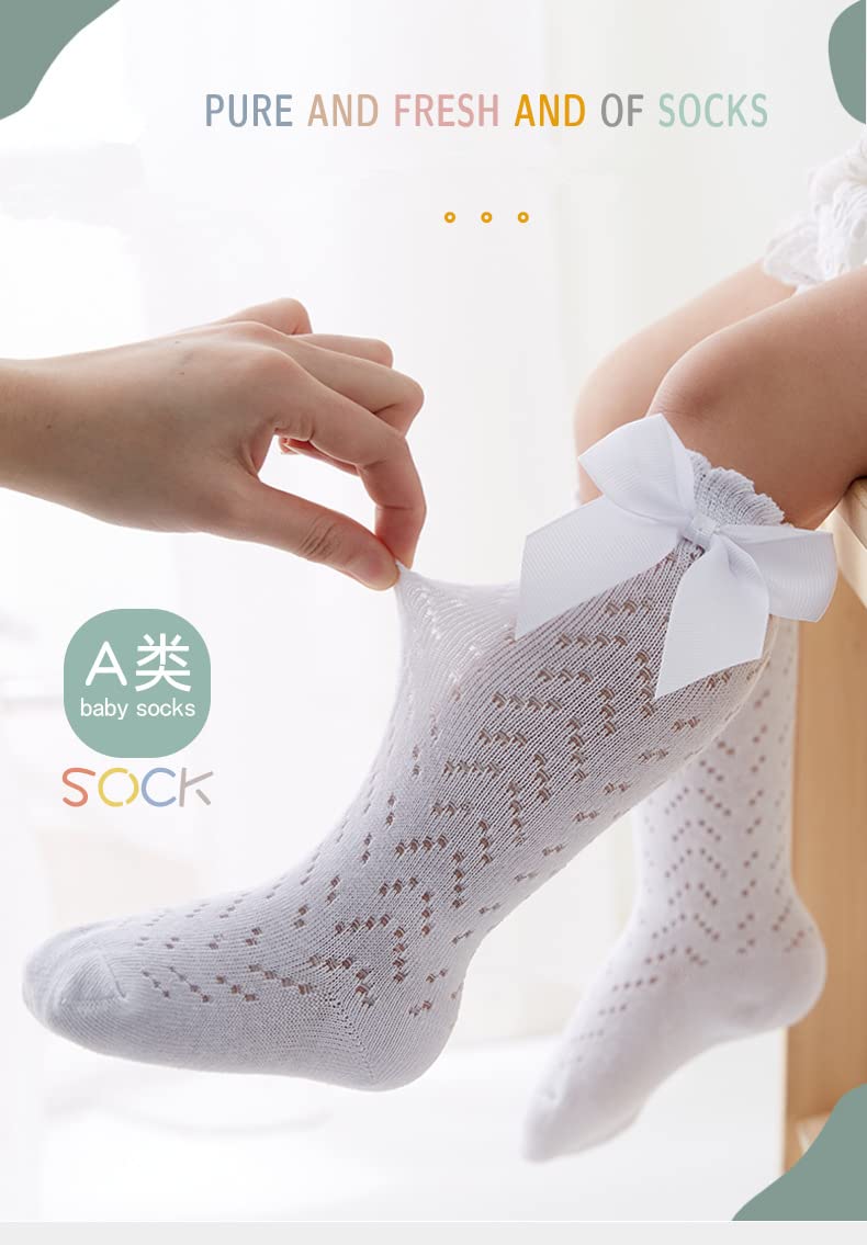 QandSweet Baby Girl Knee-High Socks with Bow - Non-Slip Toddler & Infant Stockings for Newborns - Perfect for Dress-Up, Photo Shoots & Everyday Wear