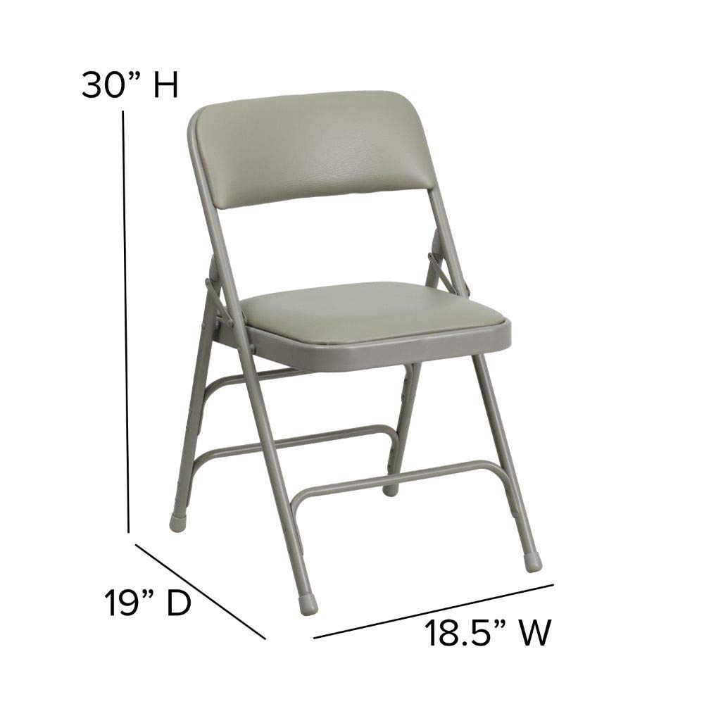 Flash Furniture 4-Pack HERCULES Series Heavy Duty Folding Chairs - Curved Triple Braced Metal Frame & Double Hinged Gray Vinyl Seat - Perfect for Events, Parties, Banquets and Home Use