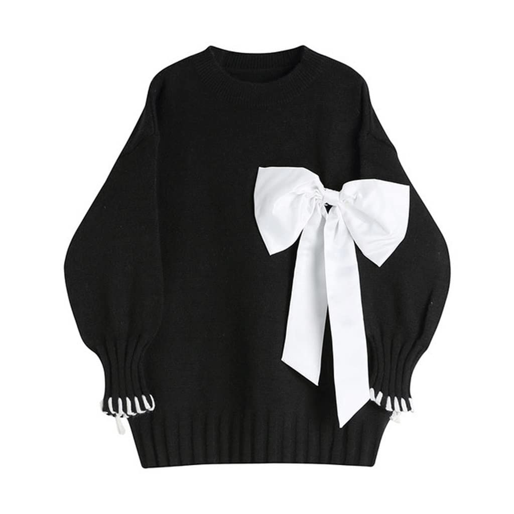 Women's Oversized Knit Sweater - Loose Long Sleeve Bowknot Pullover - Plus Size Casual Streetwear (One Size) - Perfect for Fall Layering, Coffee Dates & Weekend Outfits