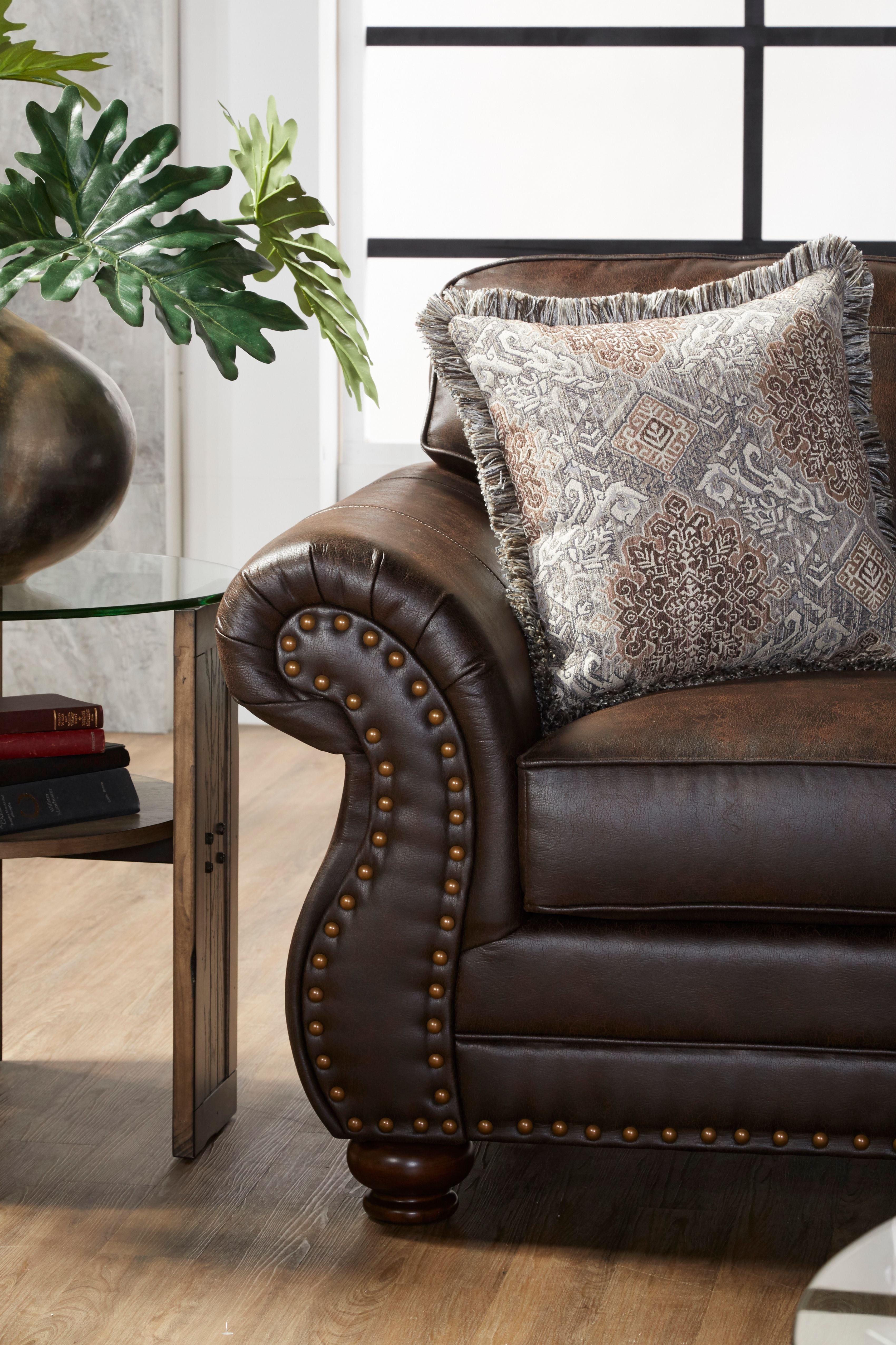 Leinster Faux Leather Upholstered Nailhead Loveseat in Espresso Brown - Stylish Small Sofa for Living Room, Office or Apartment Decor