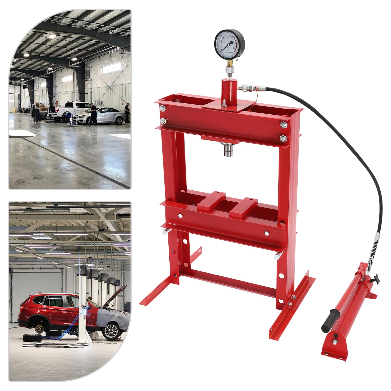 10 Ton Heavy Duty Hydraulic Shop Press with Pressure Gauge - H-Frame Adjustable Benchtop Floor Press for Auto Repair, Metalworking & Mechanical Workshops - Ideal for Bearing Removal, Straightening Metal, and Automotive Repairs