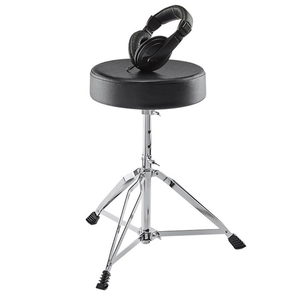 Alesis Drum Essentials Adjustable Drum Throne Stool with On-Ear Headphones Bundle - Perfect for Drummers, Music Practice & Home Studio Recording