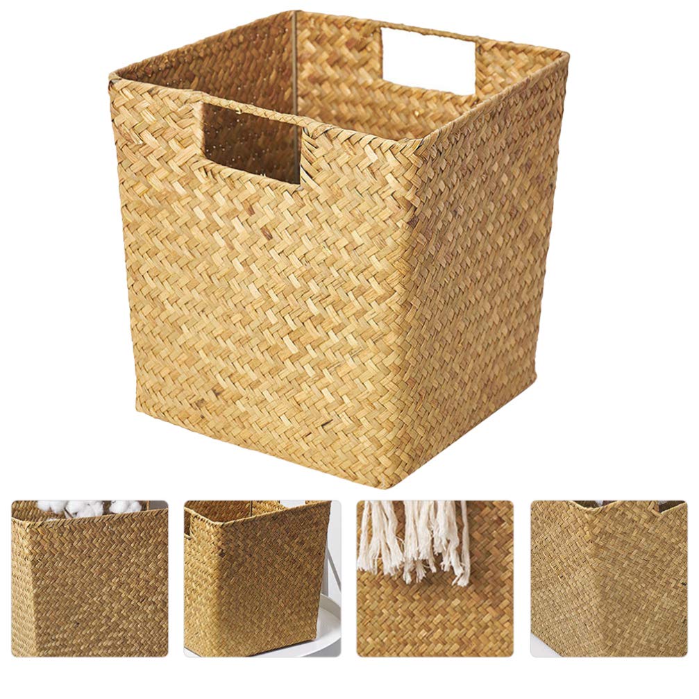 Hemoton Rattan Storage Basket - 1PC Multifunctional Woven Seagrass Organizer for Fruits, Flowers, Toys & Desk Topper | Perfect for Home, Office, Nursery & Gift Giving