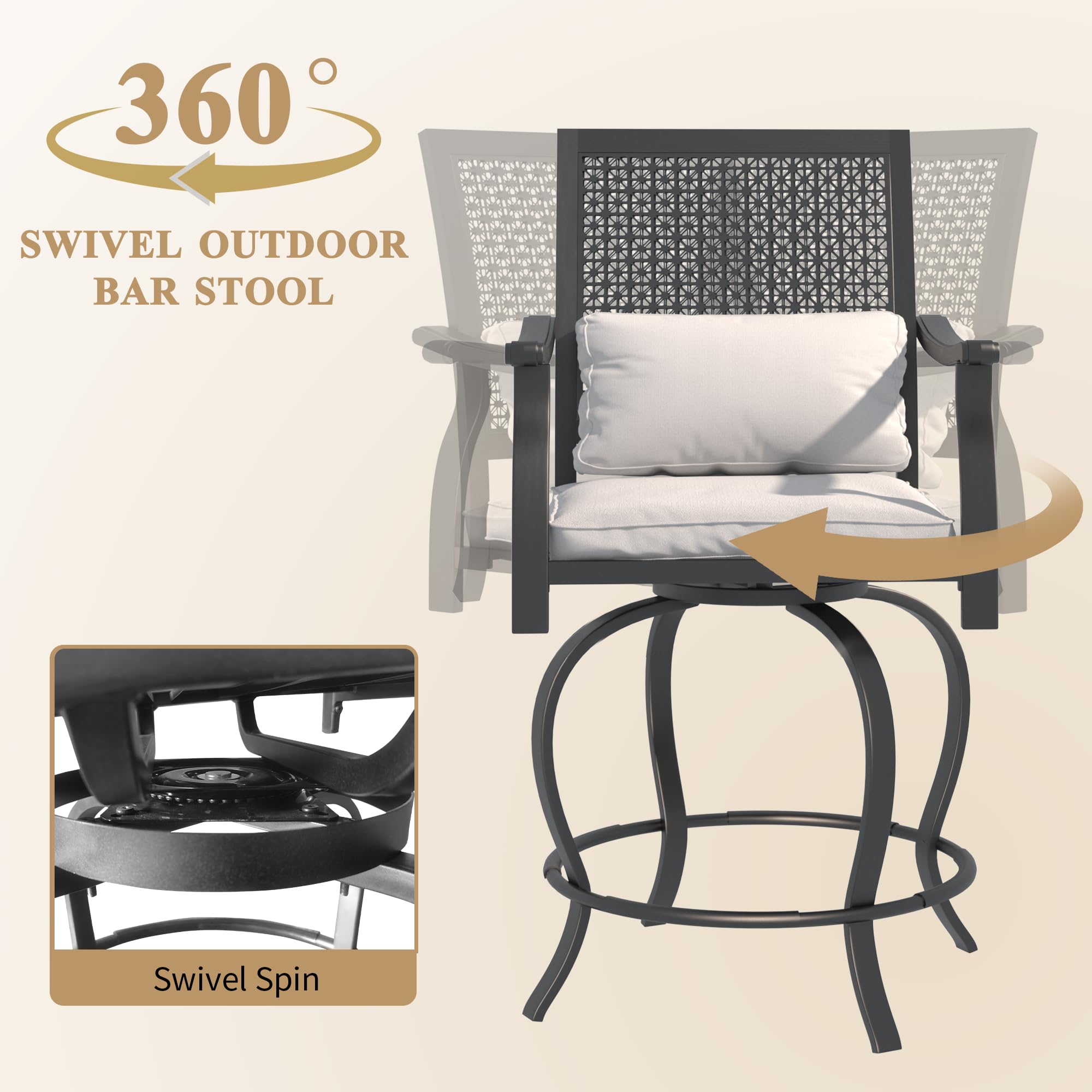 AECOJOY 3-Piece Outdoor Bar Set - High Top Table with 2 Swivel Stools, Patio Bistro Set for Garden, Porch, Lawn & Backyard - Perfect for Entertaining, Relaxing & Outdoor Dining