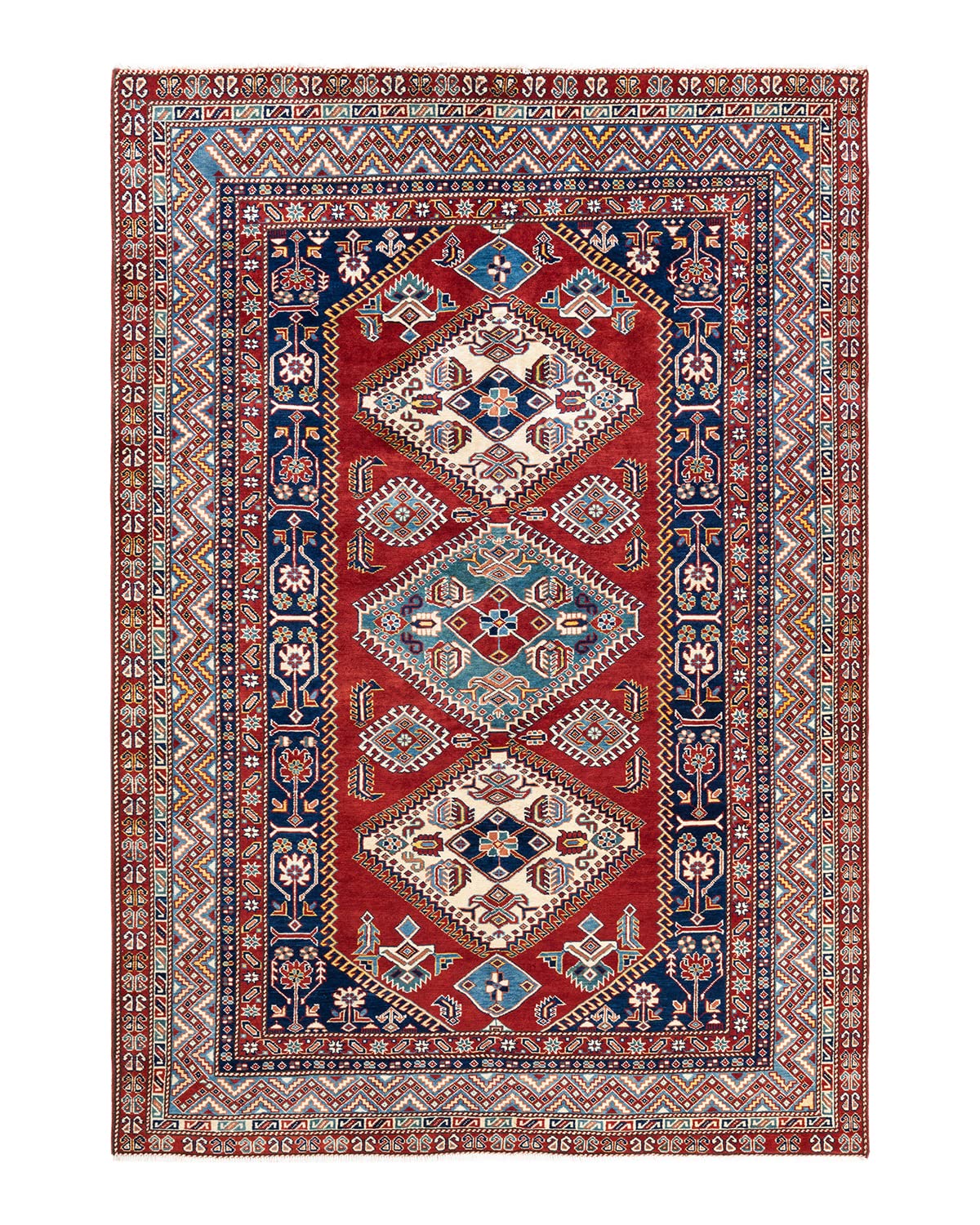 Handmade Bohemian Tribal Red Wool Area Rug 6x9 ft - Unique Hand-Knotted Solo Rugs for Living Room, Bedroom & Boho Home Decor