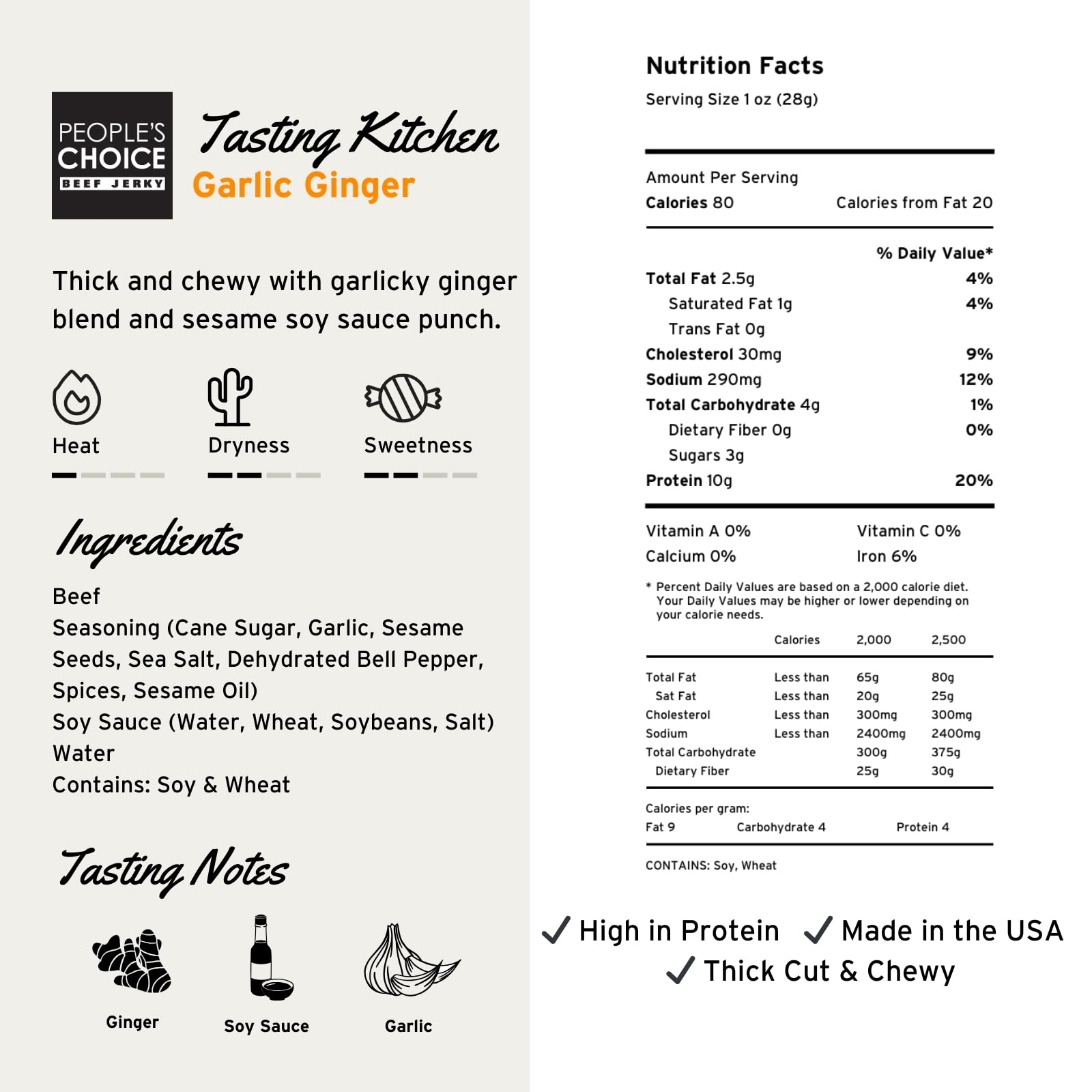 People's Choice Beef Jerky - Small Batch Garlic Ginger Flavor - High Protein Low Sodium Healthy Snacks - 16oz (1lb) Bag - Perfect for Camping, Hiking, Road Trips & Office Snacks