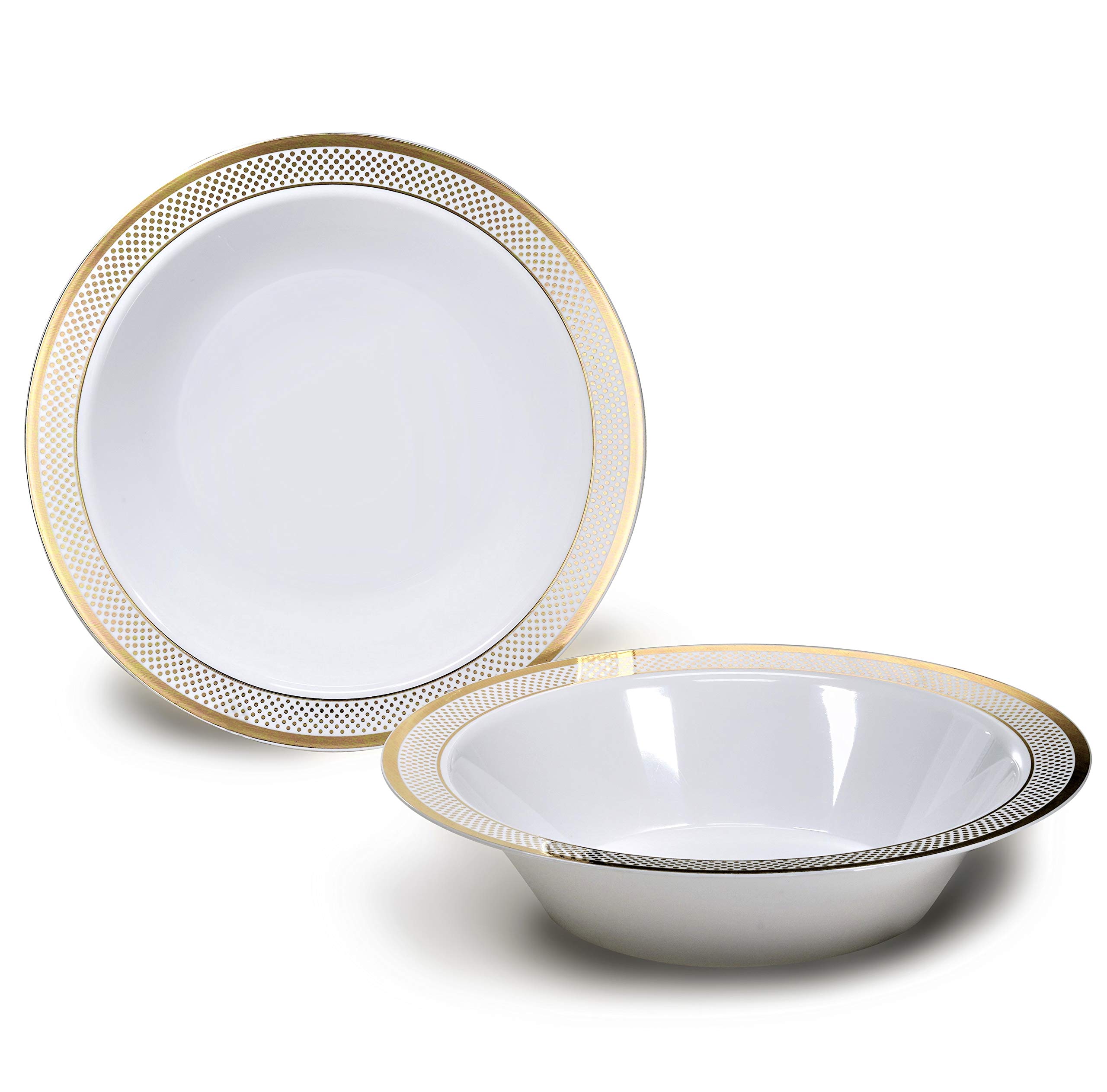 120-Piece Heavyweight Disposable Plastic Bowls Set - 14oz Soup Bowls for Weddings, Parties & Events (Elegant White & Gold) - Perfect for Catering, BBQs, Picnics & Family Gatherings