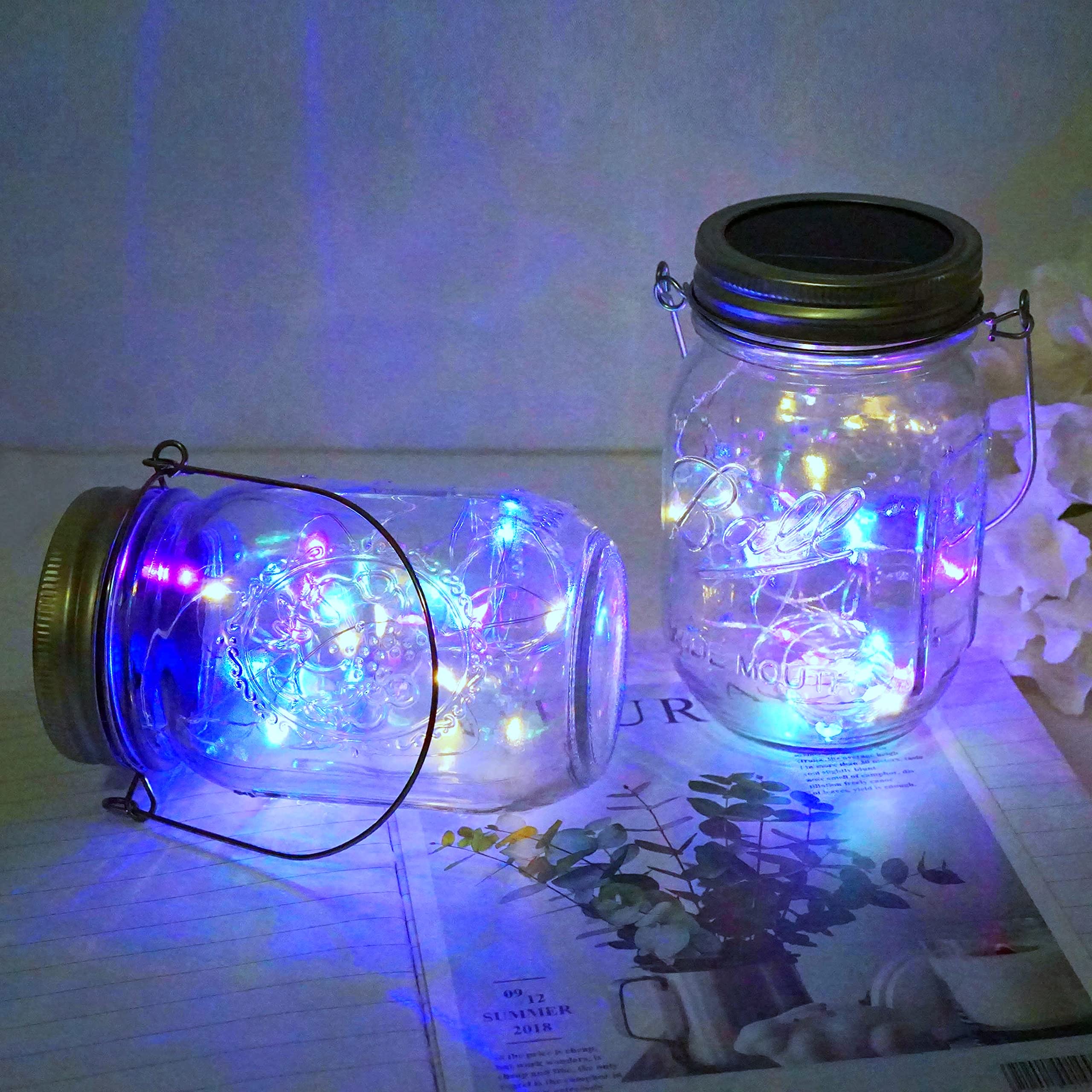 10 Pack Solar Mason Jar Lid Lights - 30 LED Waterproof Firefly Fairy String Lights with Hangers (Jars Not Included) | Outdoor Decorative Lighting for Patio, Garden, Wedding & Party Decor | Perfect for Backyard, Camping and Romantic Ambiance