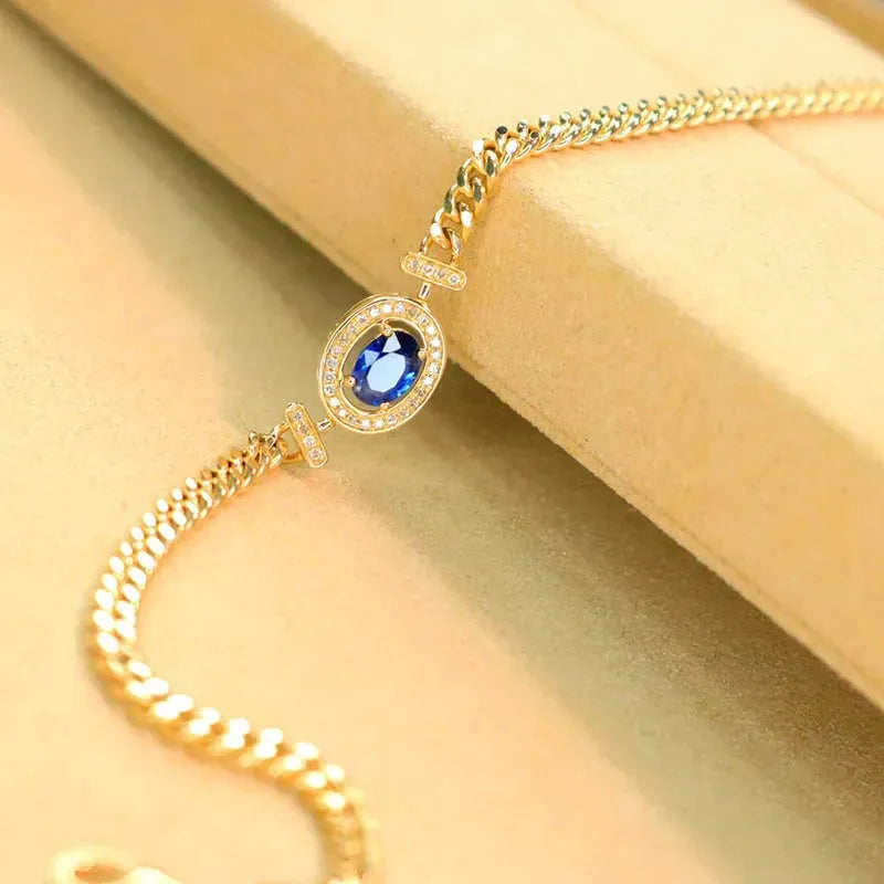 18K Yellow Gold Sapphire Flower Bracelet for Women - Real Natural Sapphire & 18K Gold Romantic Jewelry - Perfect for Weddings, Anniversaries & Special Occasions