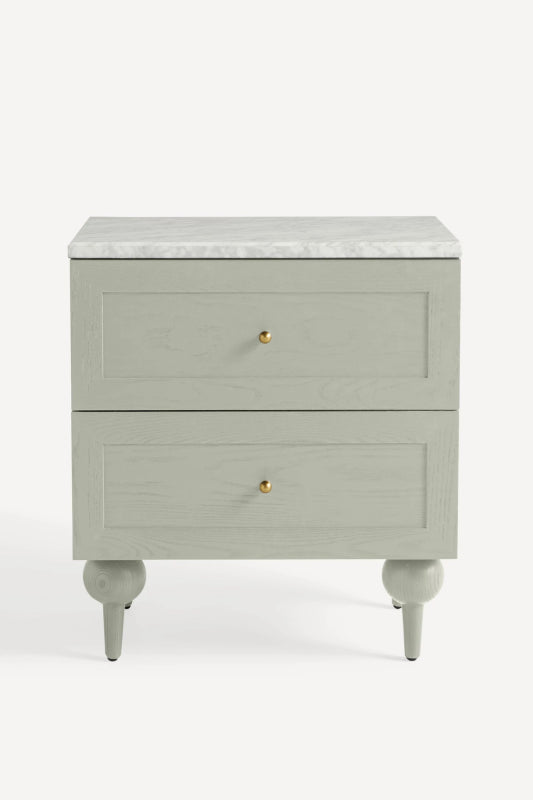 Hand Carved Two Drawer Nightstand - Solid Wood Bedside Table with Classic Design for Bedroom, Living Room & Guest Room - Perfect for Storage and Decor